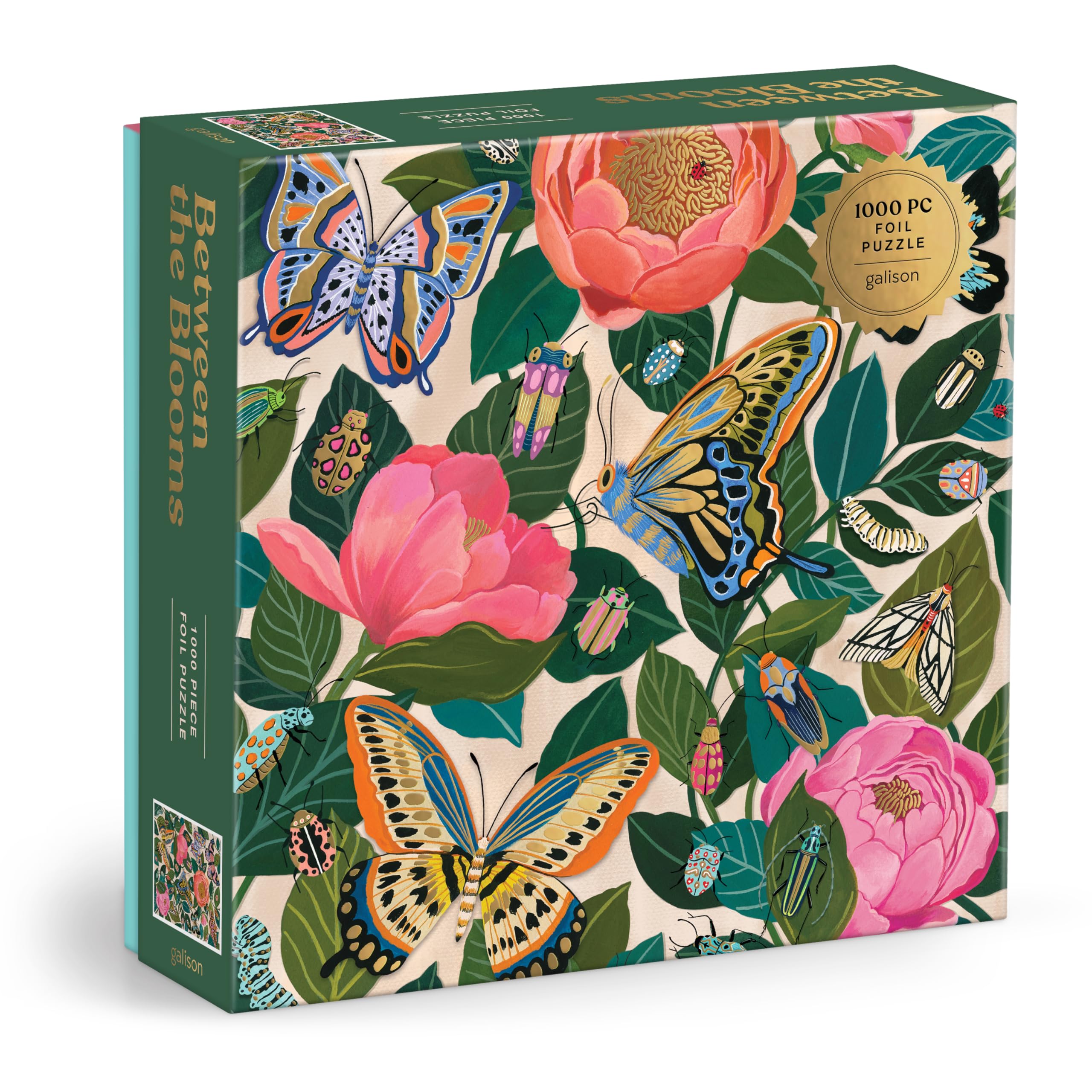 Galison Between The Blooms – 1000 Piece Foil Jigsaw Puzzle Featuring Beautiful Artwork Of Butterflies Nestled In Blooming Flowers