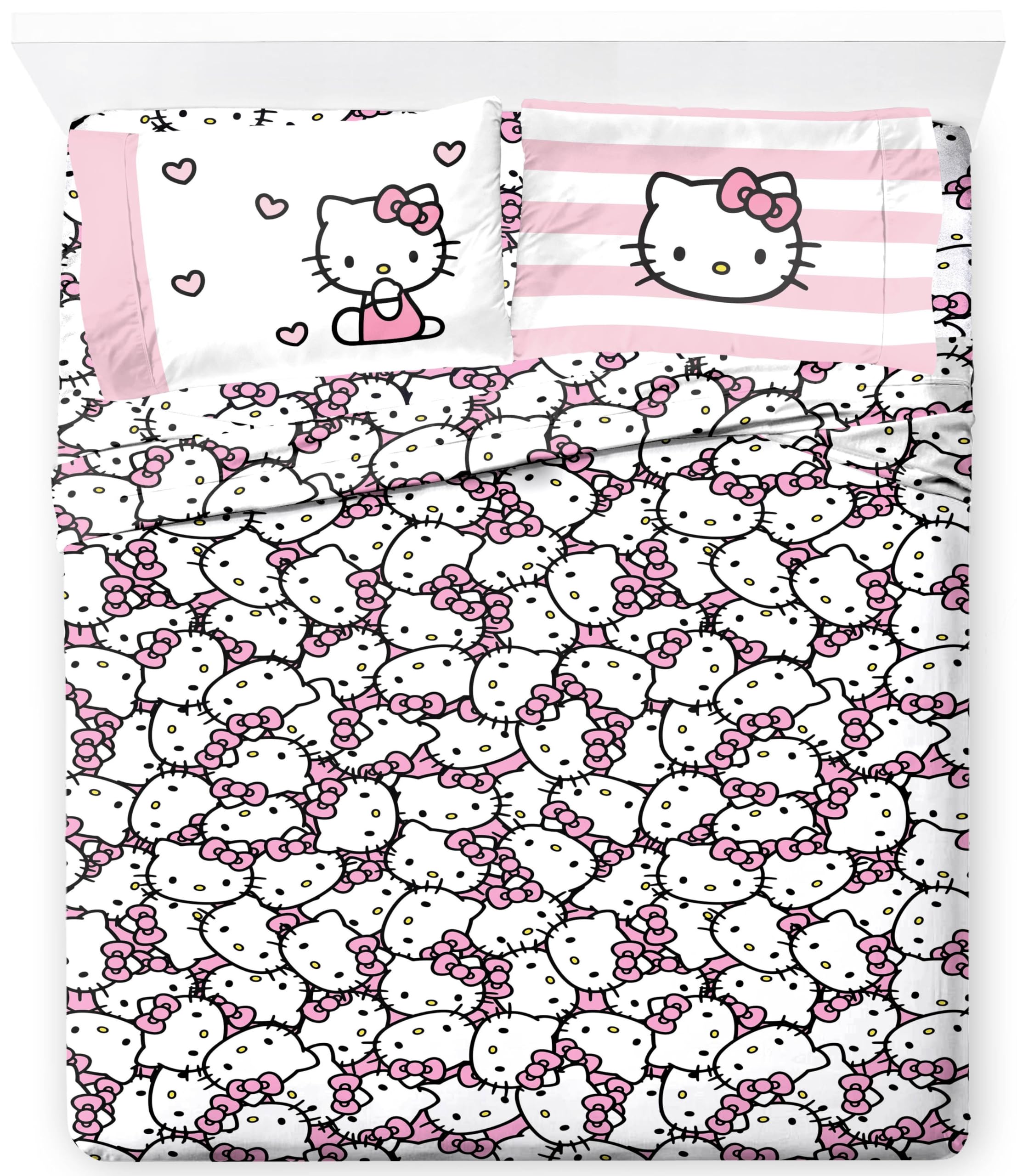Jay Franco Sheet Set with Fitted, Flat Sheets & Pillow Cover - Ultra-Soft Bedding with Pillowcase for Room Decor, Multi - Hello Kitty, 4 Piece King
