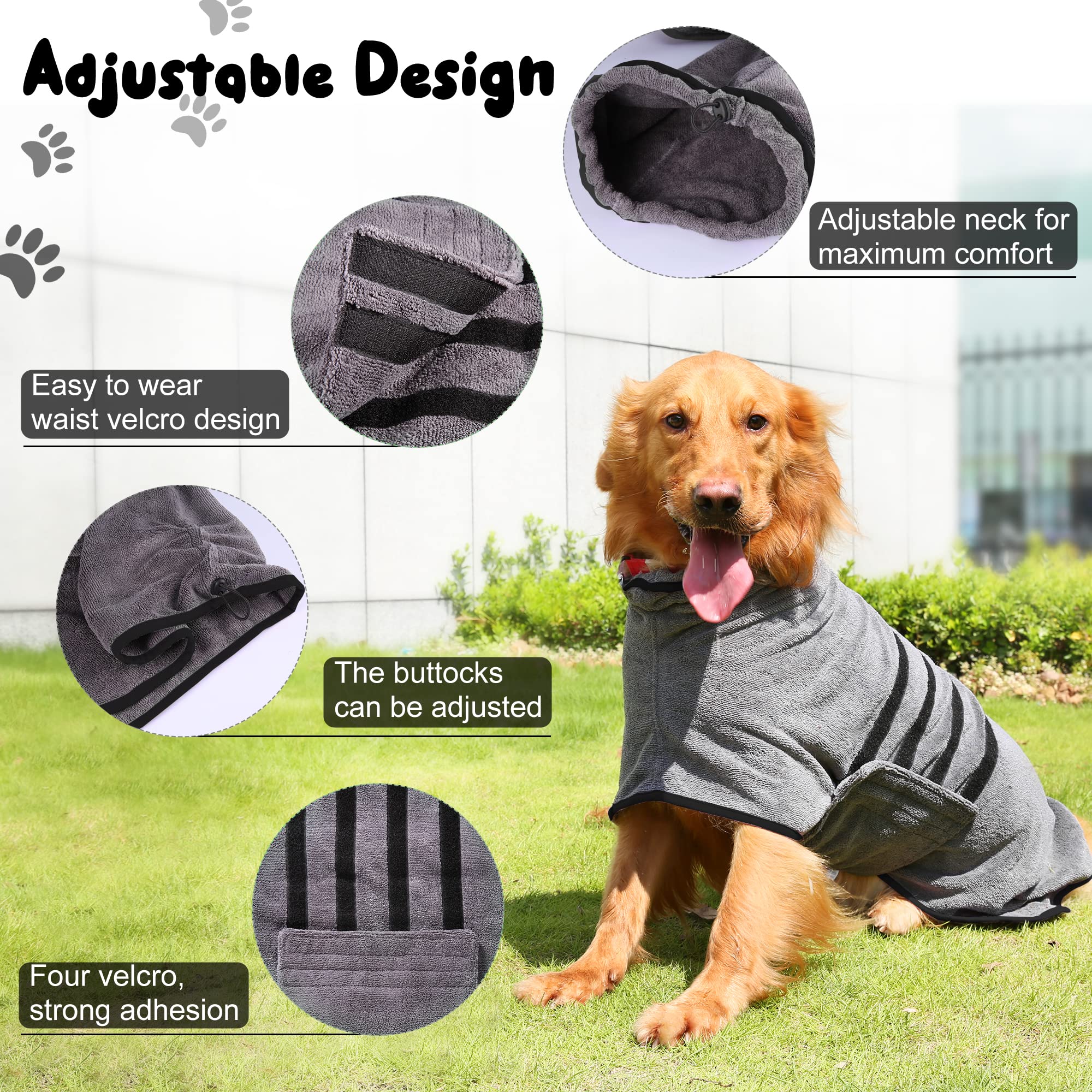 HezzLuv Microfiber Dog Drying Coat, Super Absorbent & Quick-Drying Dog Robe, Adjustable Fit for Medium to Large Dogs - Image 3