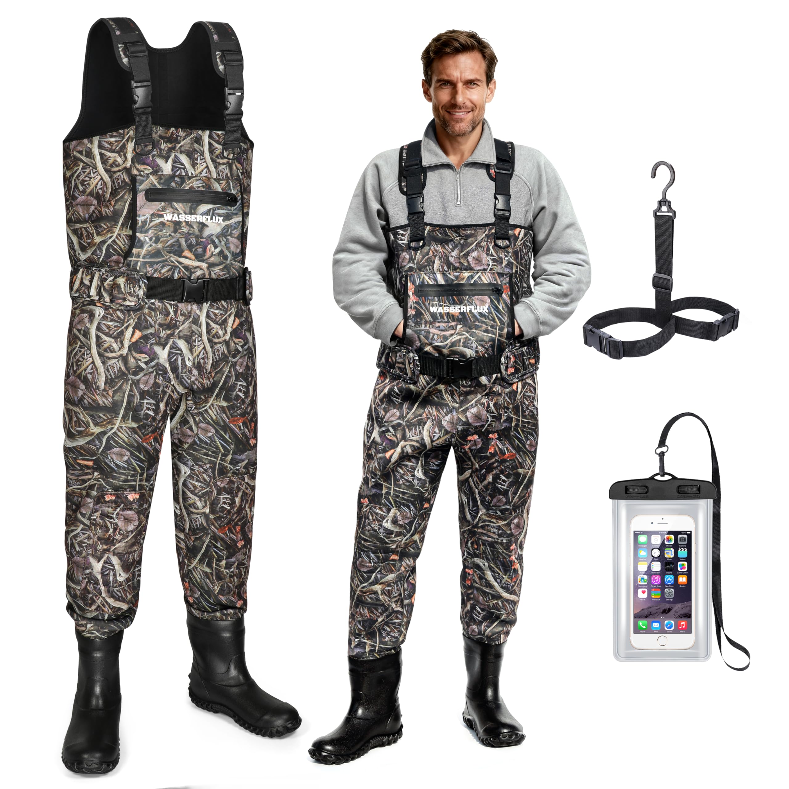 Fishing Waders for Men, Waterproof 4mm Neoprene Hunting Waders, 8mm Reinforced Knees, 800G Insulation Bootfoot