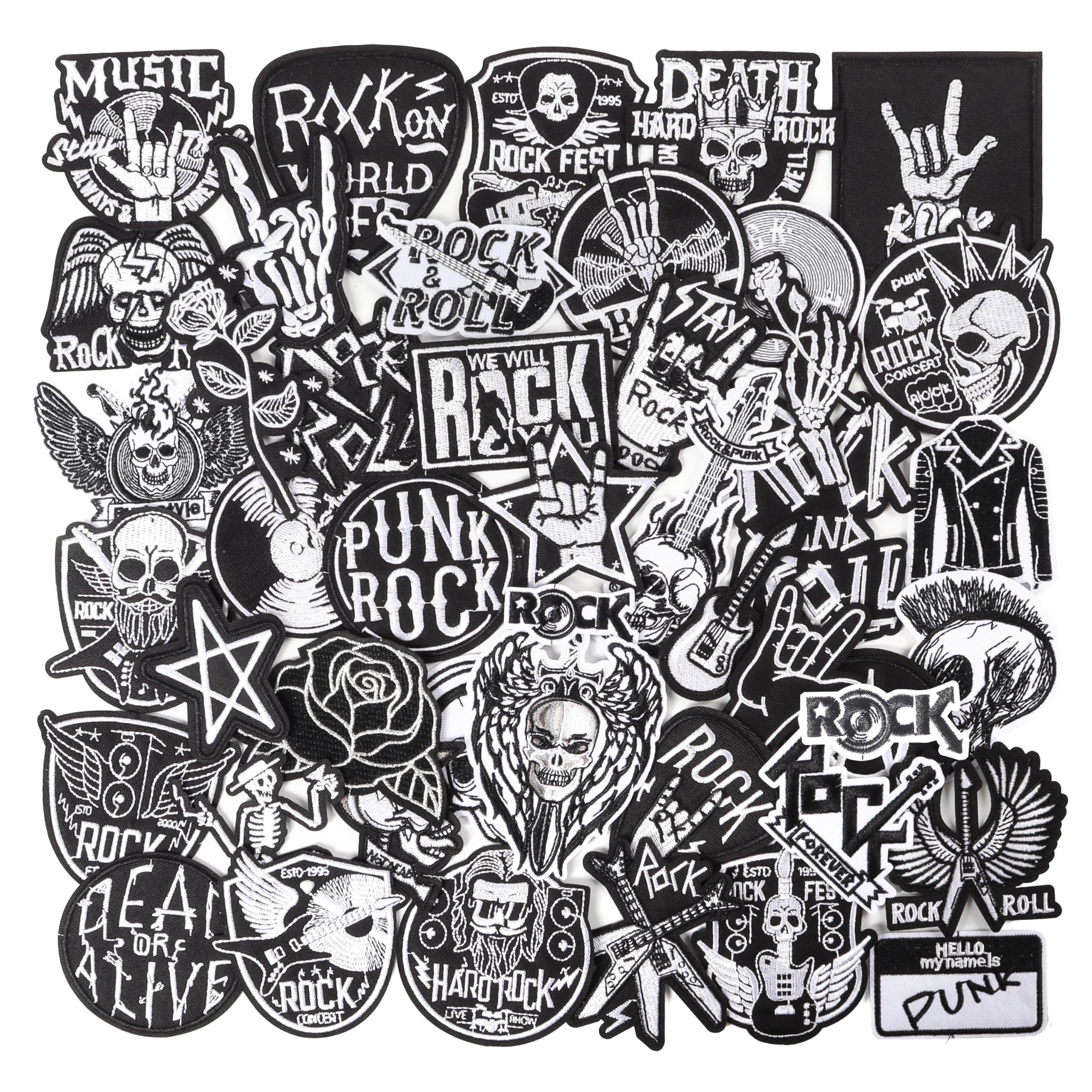 Punk Rock Iron On Patches for Jackets: Meneng 45Pcs Dark Goth Patch for DIY Crafts - Vintage Skull Sew On Appliques Patches for Jeans Vests Hats