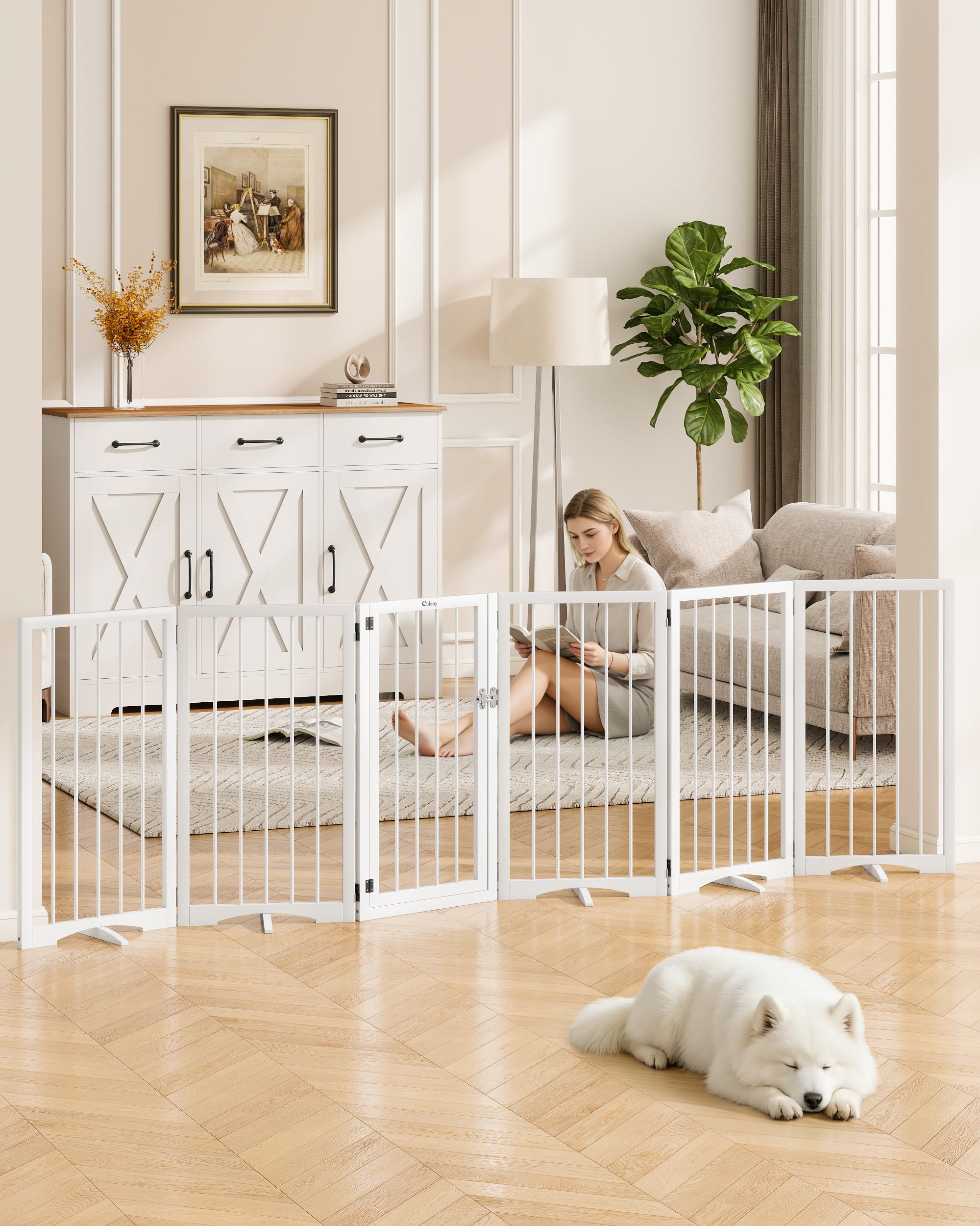 Cideny Free Standing Dog Gate Indoor, Foldable Dog Gate for Doorways Stairs Hallways, 3-Panel Freestanding Pet Gate with Support Feet for Stability, Folding Puppy Gate Easy to Move, Doggy Gate 54"x24" — view 15