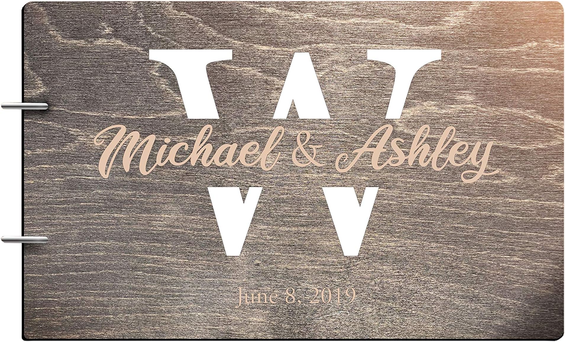 Personalized Handmade Mr Mrs Wedding Guest Book for Bride and Groom Wood Alternative Custom Engraved Newlywed Marriage Album (Black Walnut)