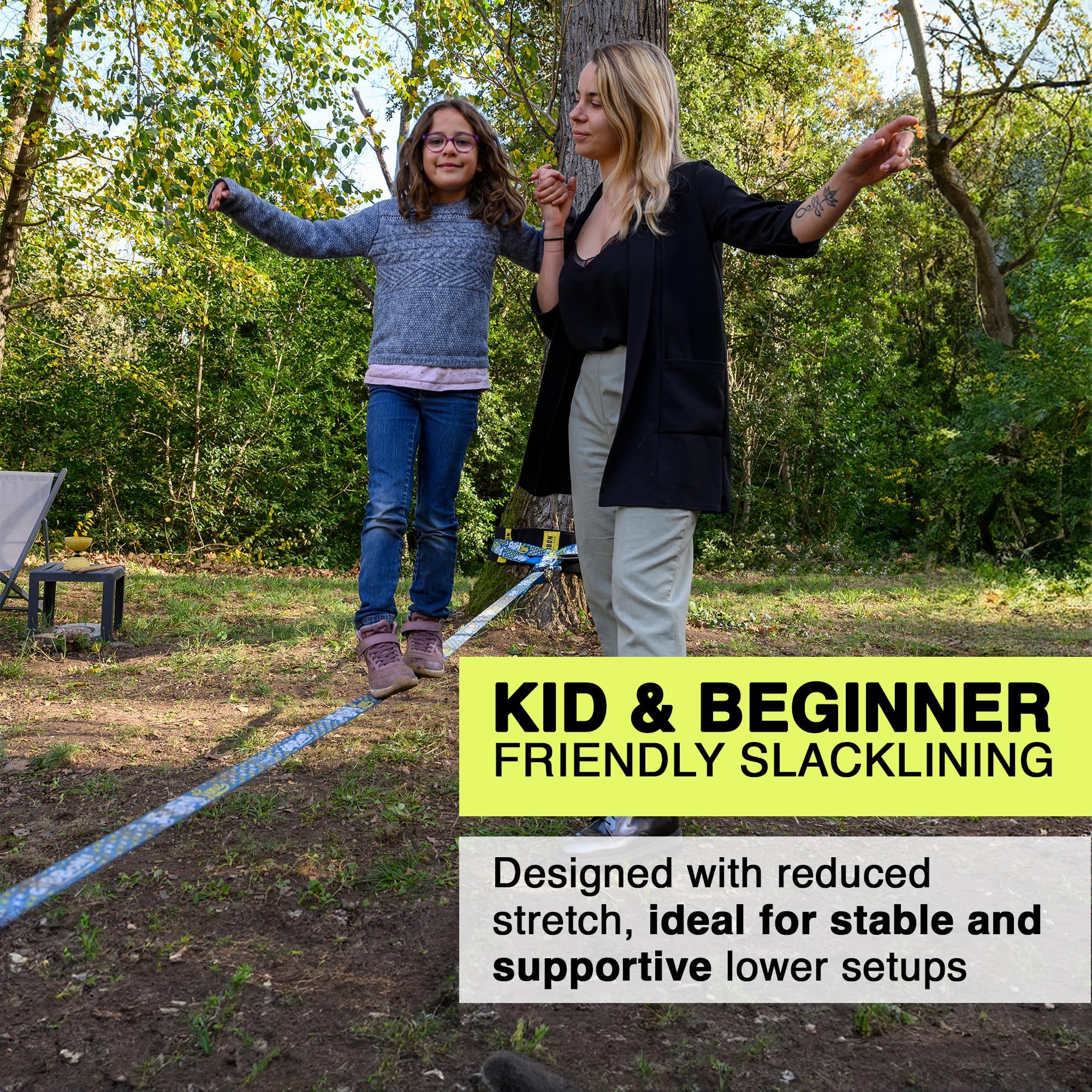 Gibbon Slacklines FunLine | Ideal für Kinder & Anfänger | Gleichgewichtsübung | TÜV-Zertifiziert | Inkl. Ratschenschutz & TreeWear | Einfacher Aufbau | Perfekte Freizeitbeschäftigung