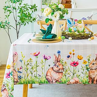Easter Bunny Tablecloth Waterproof – Spring Floral Print Rectangular Table Cloth, Stain Resistant Table Cover Perfect for Dining & Kitchen Decor, W52 x L70 - Buy now