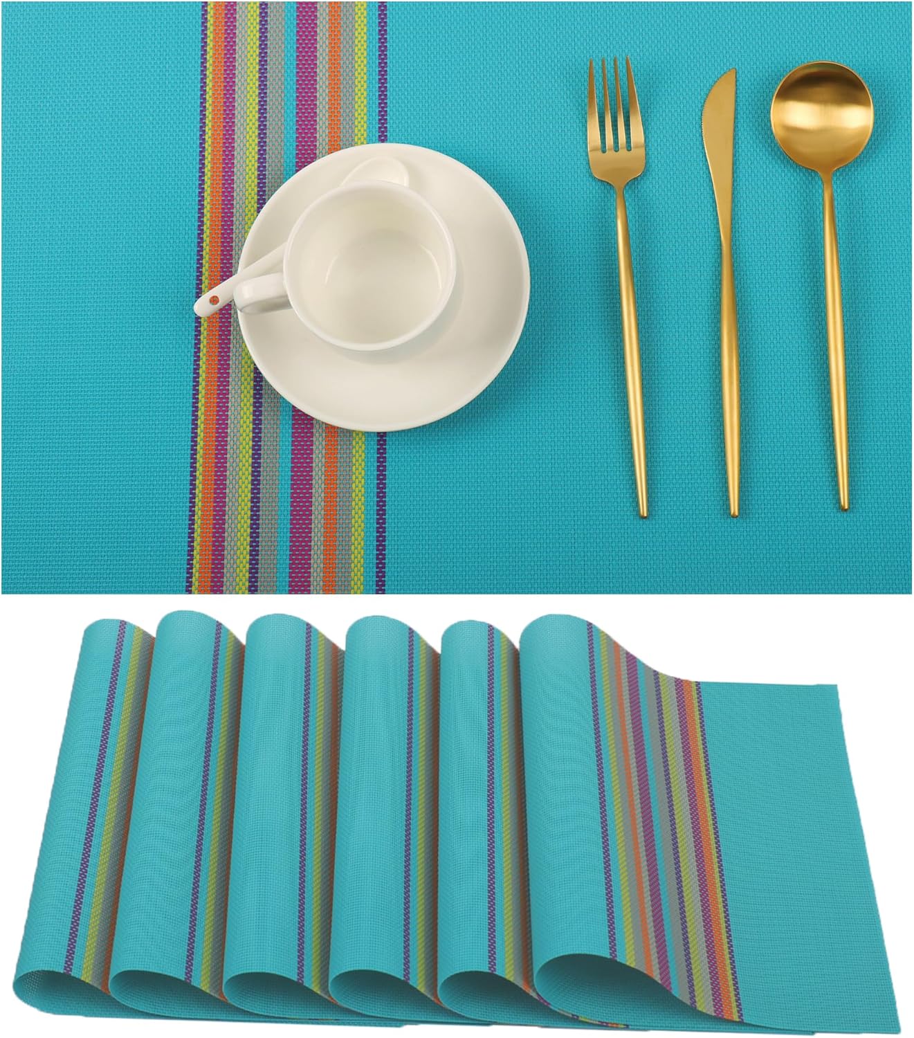 YOSICHY Striped Mexican Placemats Set of 6 Day of The Dead