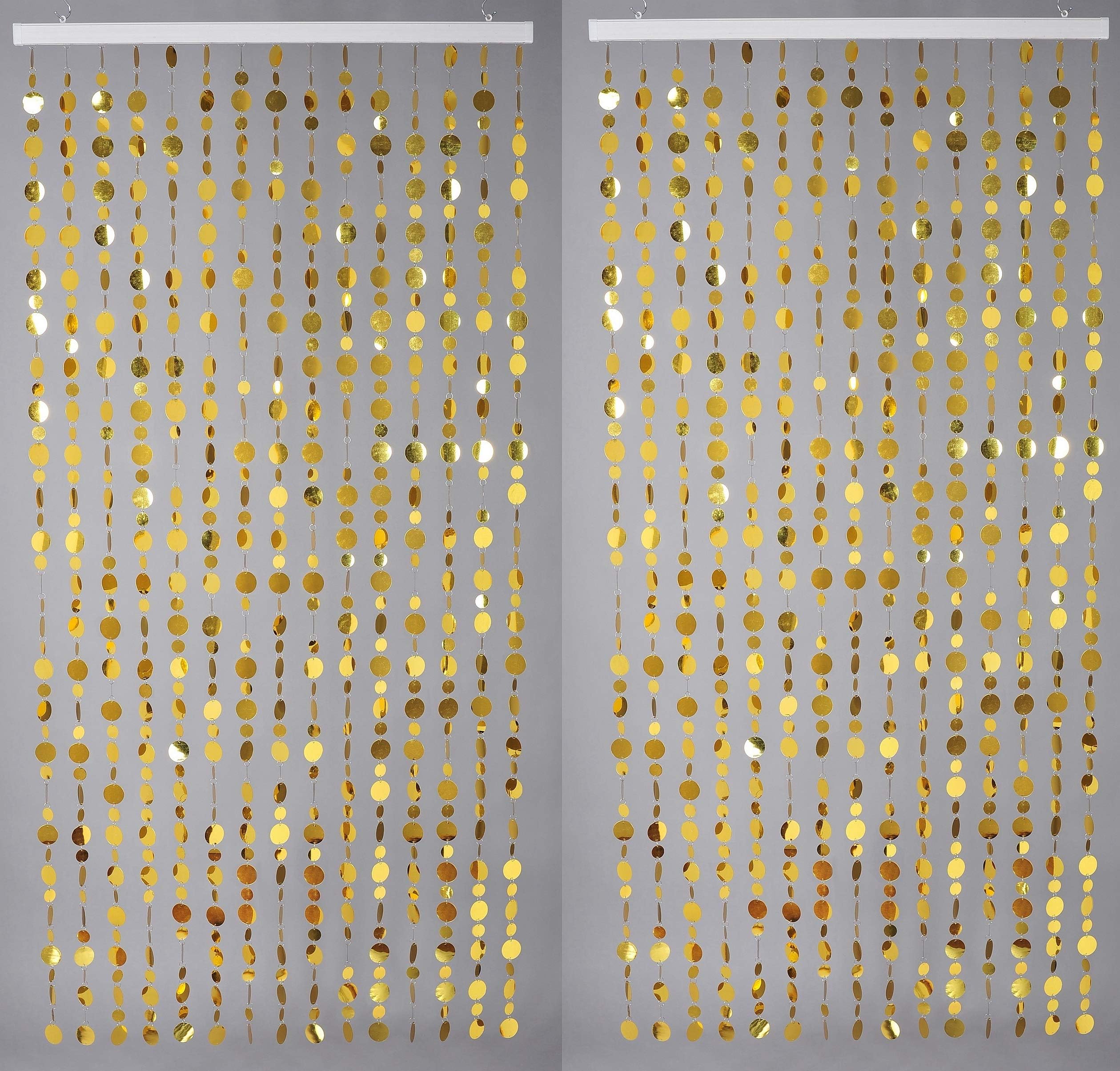 FlavorThings 2 Pcs, Spangles Metallic Circles PVC Curtain,Room Divider Curtain,3' Wide x 6' Long（Gold）