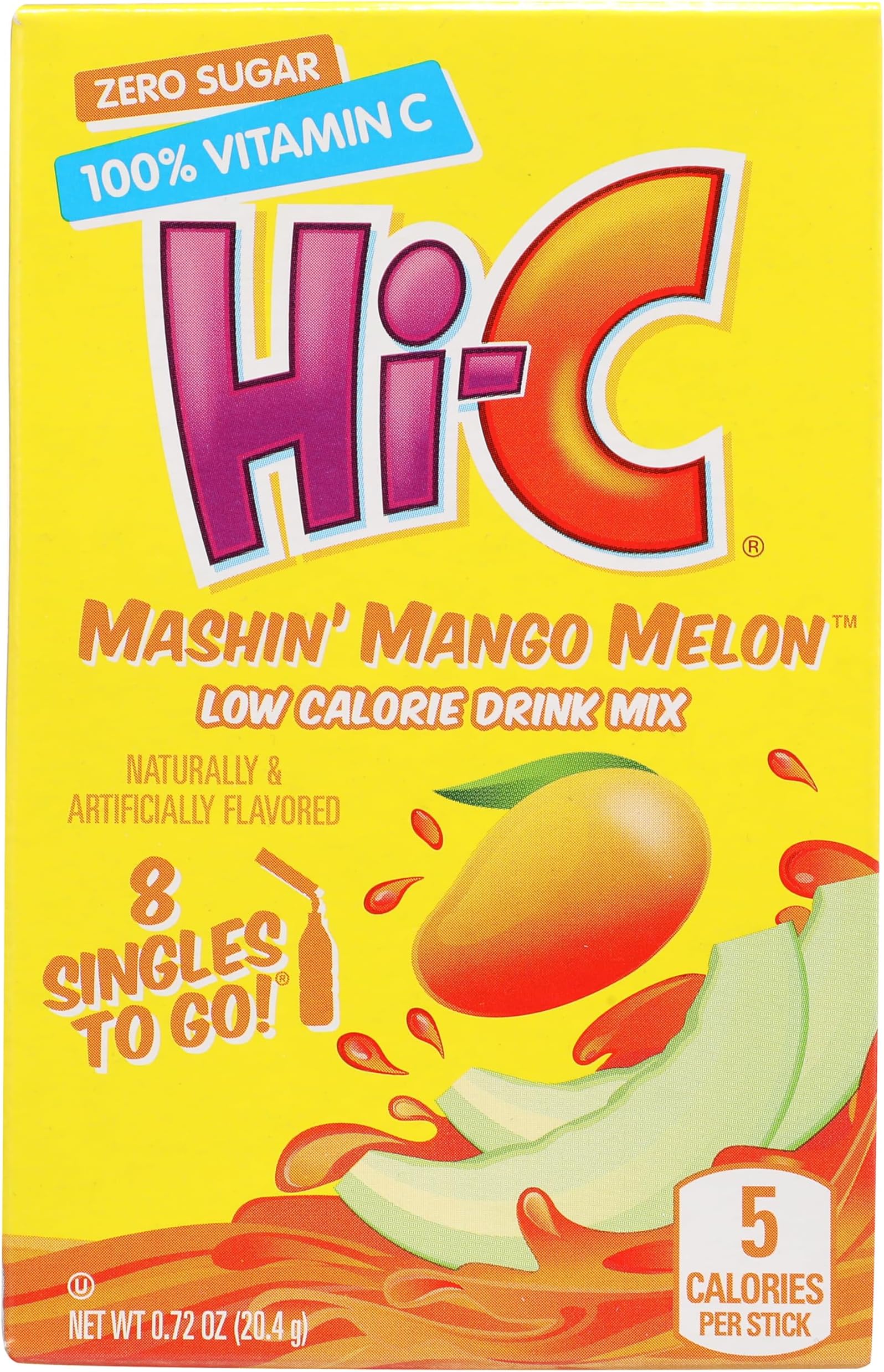 Hi-C Mashin Mango Melon Zero Sugar Singles to Go Powdered Drink Mix 20.4g (0.72 OZ)