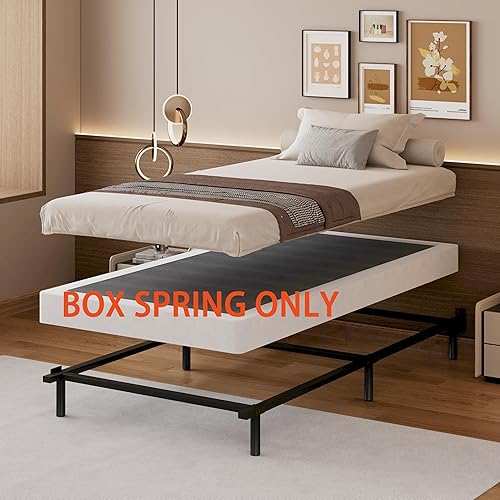 Miniatura 6 de Base de colchón de metal de perfil bajo de 4 pulgadas, base de colchón con cubierta de tela, fácil montaje