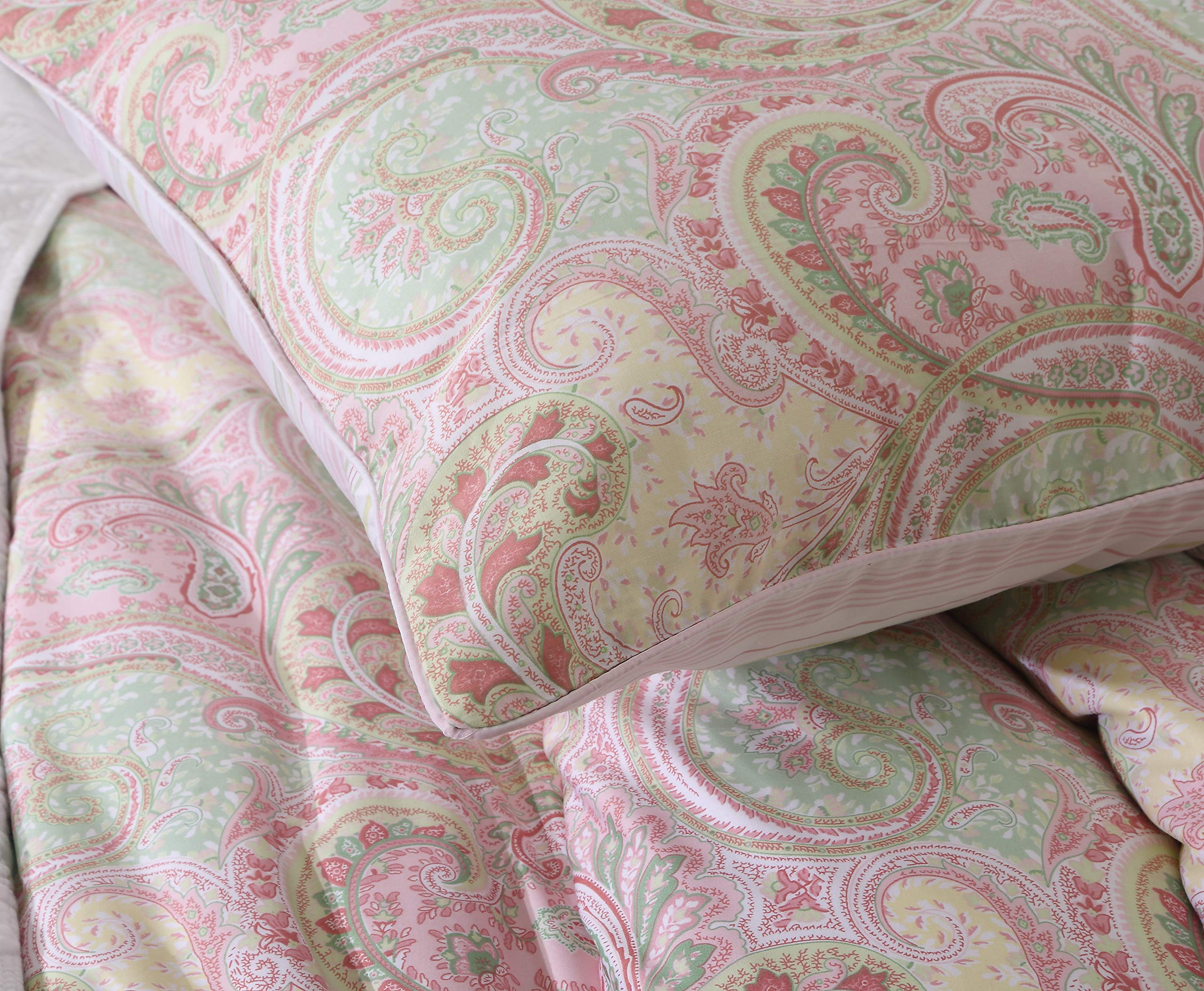 USTIDE Pink Floral Duvet Set Luxurious Paisley Duvet Cover Set Reversible Cotton Super Soft Bedding Set,Super King Size - Image 3