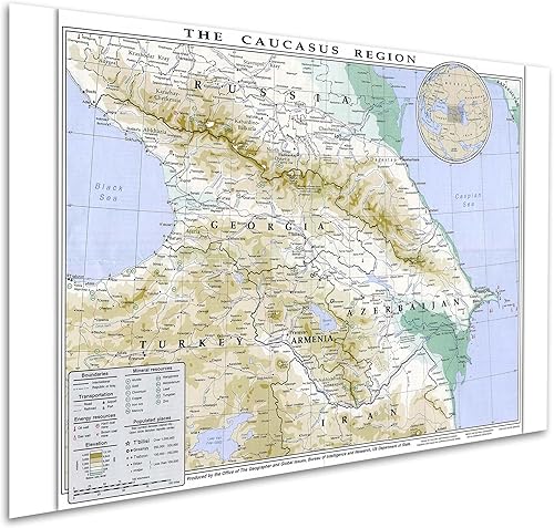 Miniatura 5 de Mapa de la CIA Región del Cáucaso - Georgia, Turquía, Armenia, Azerbaiyán - 1994 - 24 x 36 pulgadas