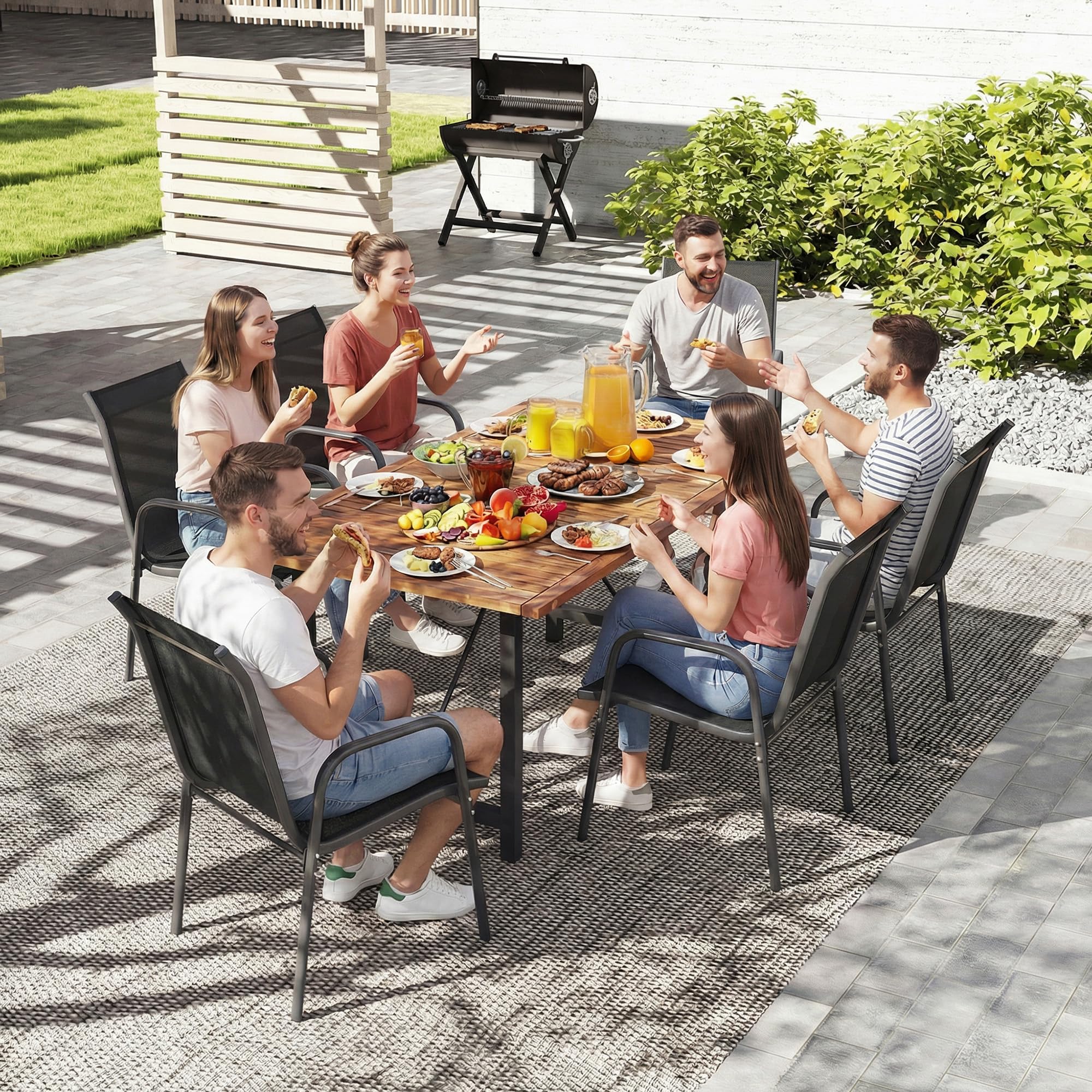Outsunny Juego de 6 Sillas de Jardín Exterior Apilables, Sillas Terraza Exterior con Reposabrazos, Asiento y Respaldo de Malla Transpirable, Estructura Metálica Resistente, 51x69x87 cm, Negro — view 9