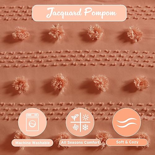 Miniatura 4 de Intelligent Design Juego de funda de edredón tamaño individual, juego de edredón jacquard con clip y detalles de pompones, funda de cama de