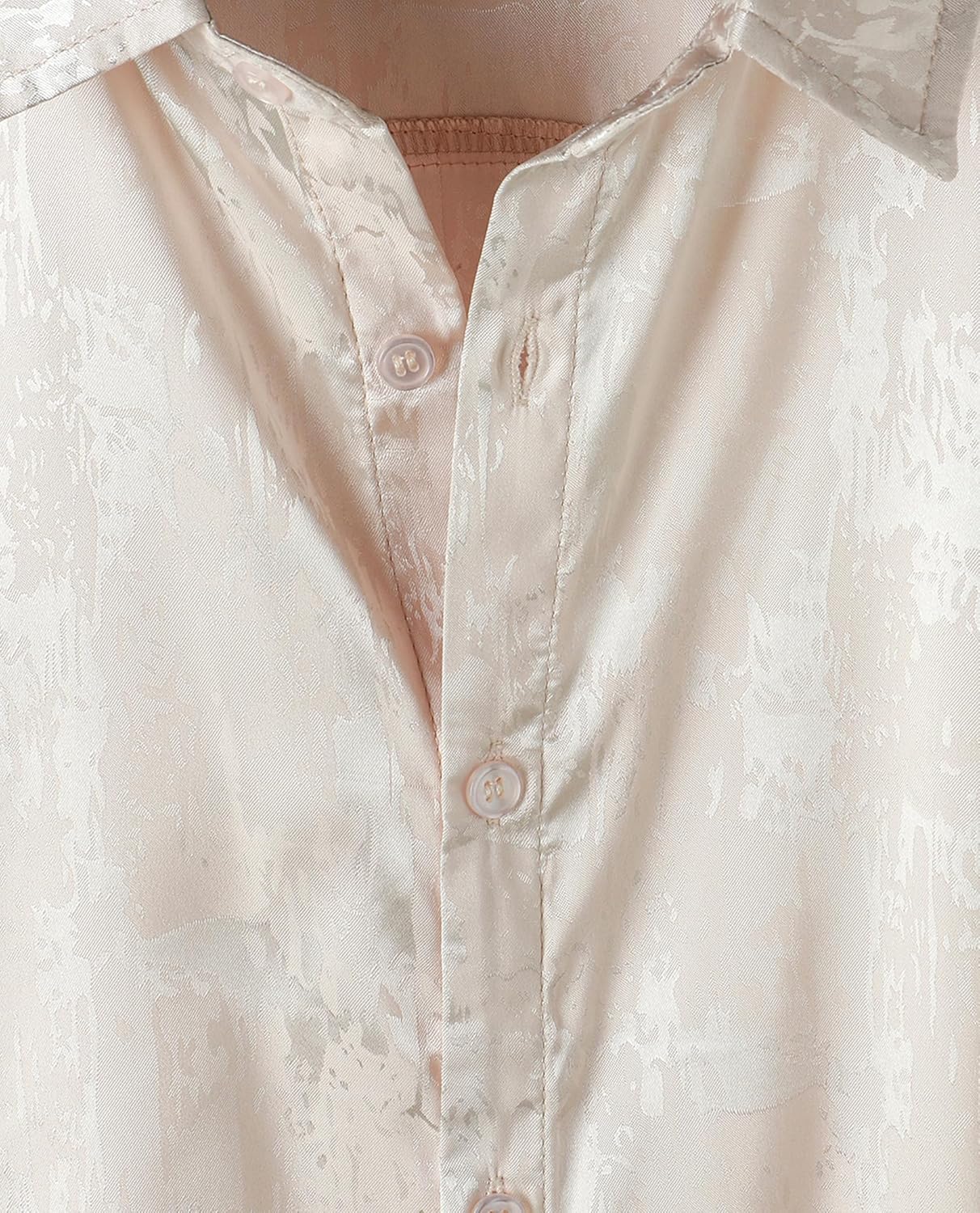 ZEROYAA Men's Shiny Luxury Silk Satin Jacquard Dress Shirt Short Sleeve Button Up Shirts for Party Prom - Image 4