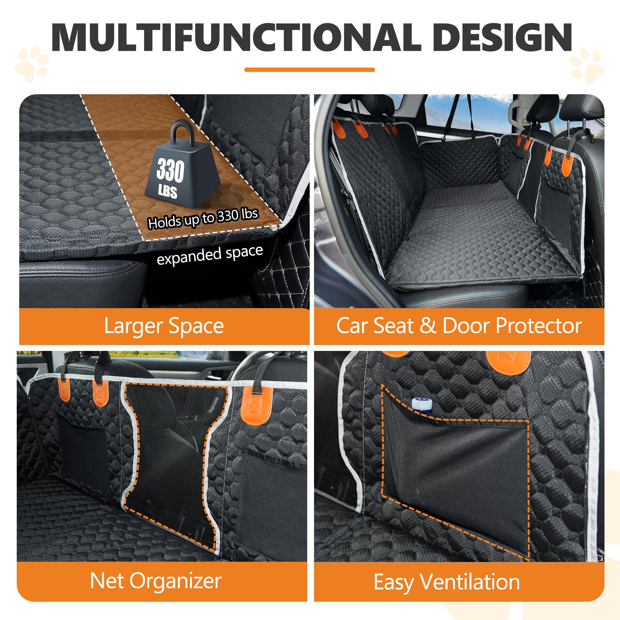 ANOSOSPECIAL posteriore Seat Extender, Dog Car Seat Cover, Impermeabile Pet Amaca Letto di Viaggio, Facile Pulire per Auto SUV Truck (Nero)