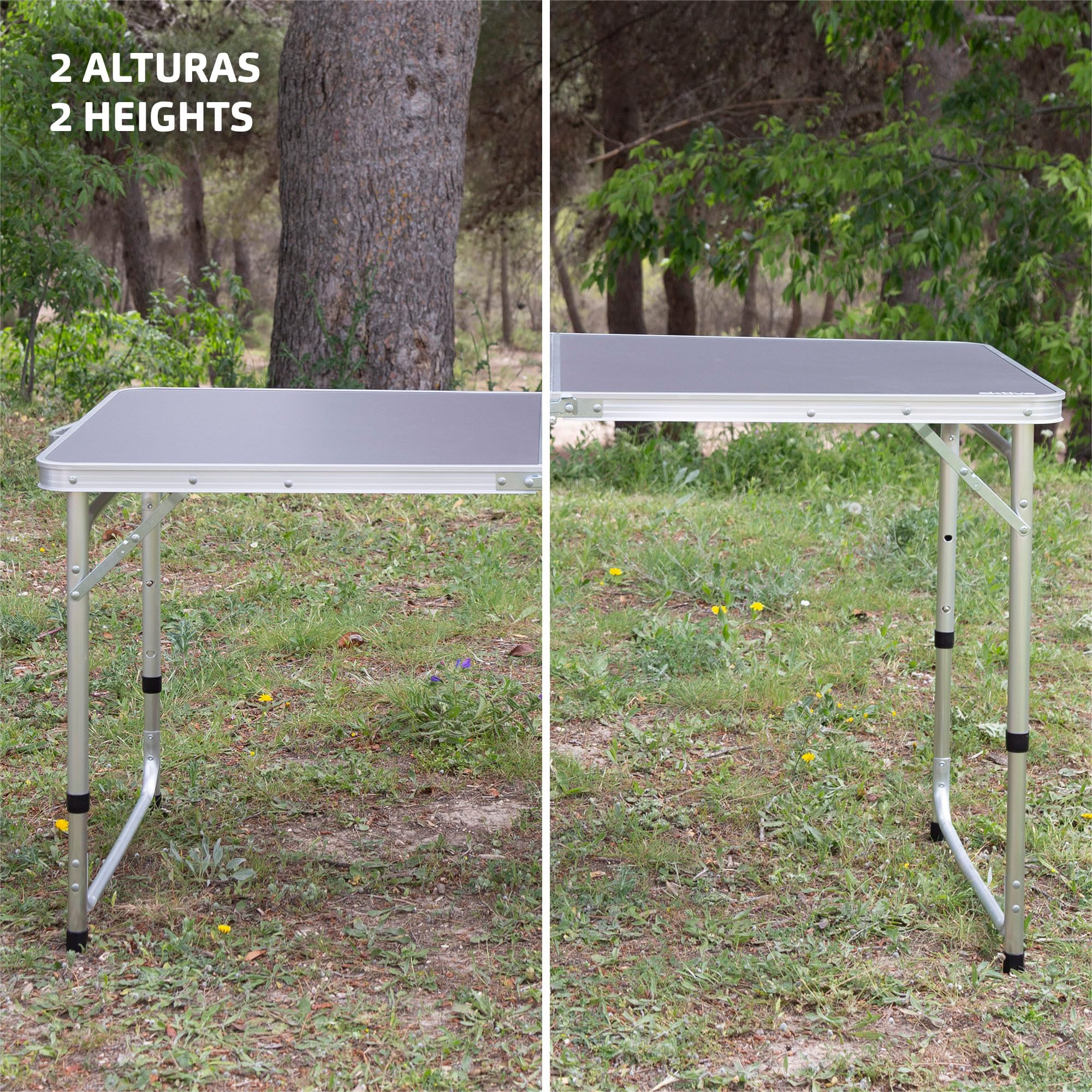 Toboli – Table de camping pliante 180 x 60 cm – MDF résistant et aluminium – Hauteur réglable 55/62/70 cm – Idéale pour barbecue et pique-nique