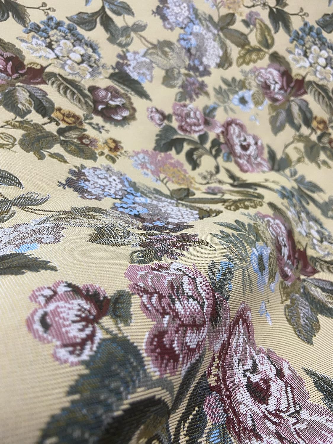 Classic Jacquard Woven Cotton Mix Floral Design Furnishing Fabric for Upholstery, Sofa, Diwan, Cushions, Chair and Craft - Width 54 inches - Fabric by The Yard (Yellow)