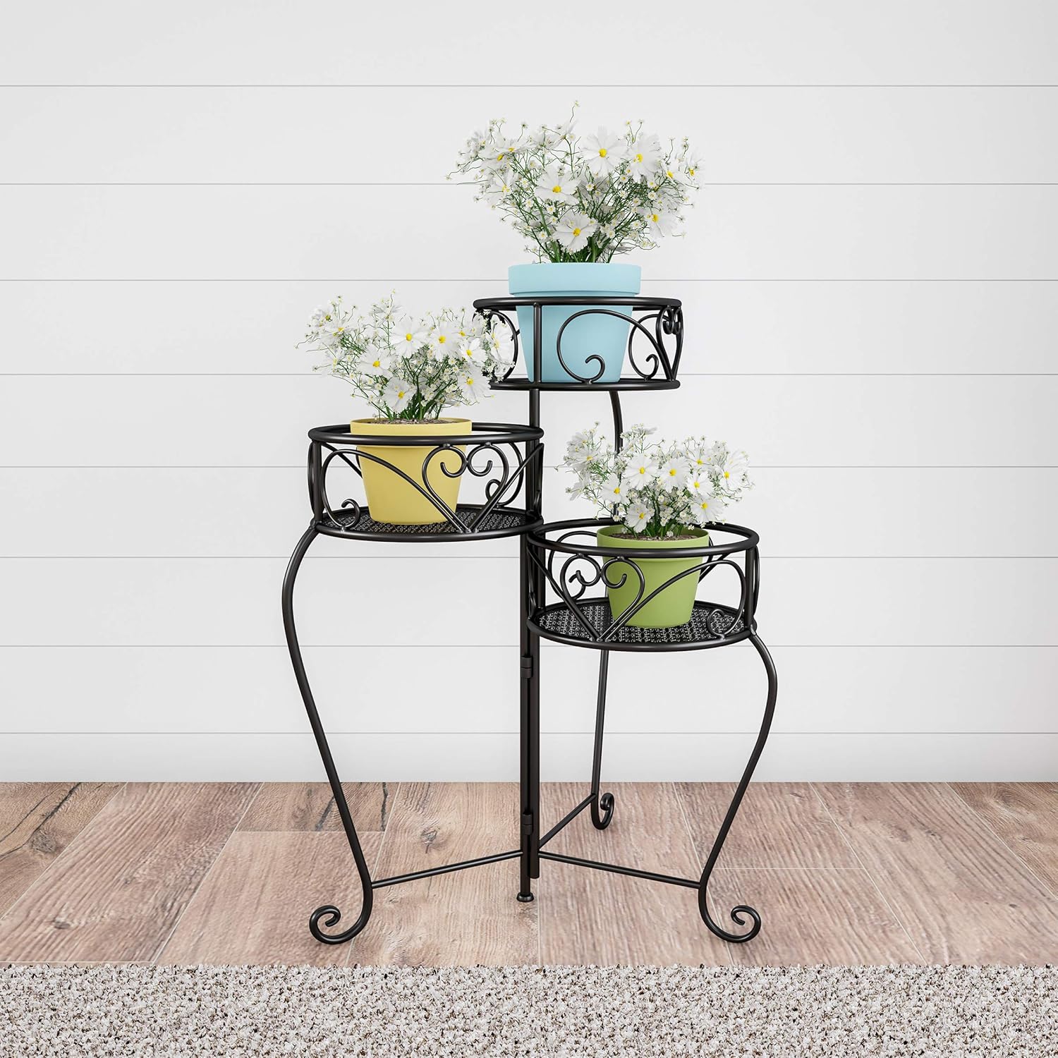 Pure Garden Tricycle Plant Stand 2-Tiered Indoor or Outdoor Decorative Vintage-Look Metal Display for Patio, Deck, Home or Lawn (Black)