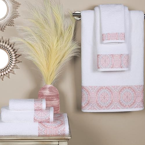 Miniatura 2 de Superior Medallion - Juego de 6 toallas de algodón, absorbentes, texturizadas, de secado rápido, para ducha, básicos de spa, color blanco liso,