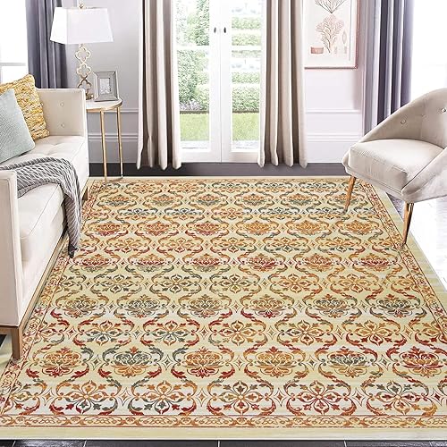 CAROMIO Area Rugs - Alfombra moderna de 8 x 10 pies, diseño floral, envejecido, lavable a máquina, pelo bajo, no desprende pelusa, alfombra bohemia