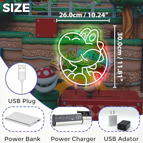 Miniatura 2 de JOSEBRU Letrero de neón LED de dinosaurios, luces de neón de anime, lámpara de Mario para sala de juegos, decoración de habitación de niños, el