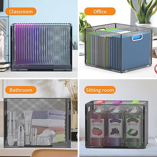 Miniatura 6 de Organizador de carpetas de archivos, paquete de 2 con asa. Organizador de archivos colgante de malla, caja de archivos, almacenamiento de archivos