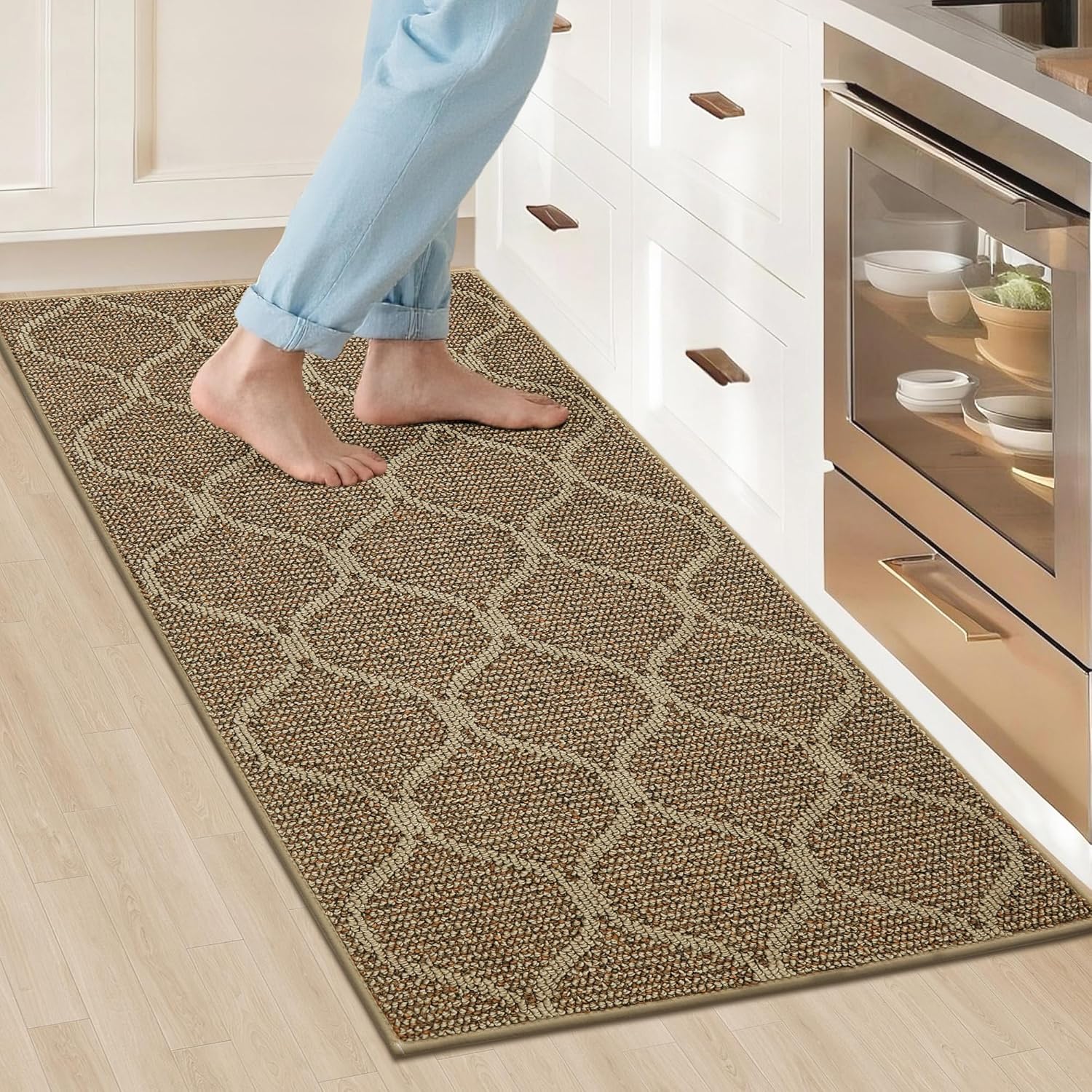 COSY HOMEER Kitchen Rug Non Slip Washable 24"x48", Absorbent Kitchen Mats for Floor, Runner Rugs for Kitchen Floor, 100% Polypropylene Kitchen Sink Rug (Beige) Beige 4' x 2' (Rectangular)