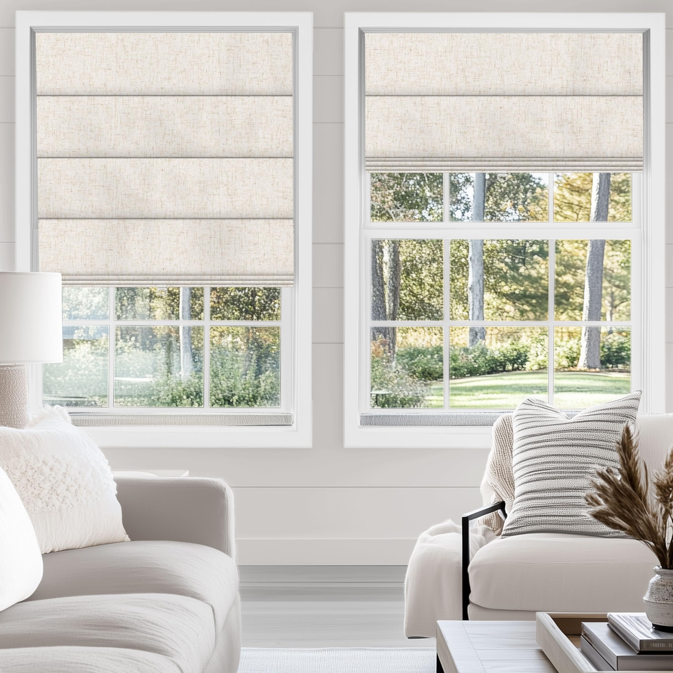 Sulugood Cordless Roman Shades for Windows Blackout Roman Blinds,Room Darkening Thermal Insulated Window Shades for Home Living Room Bedroom, Blackout - Linen Beige Custom Size