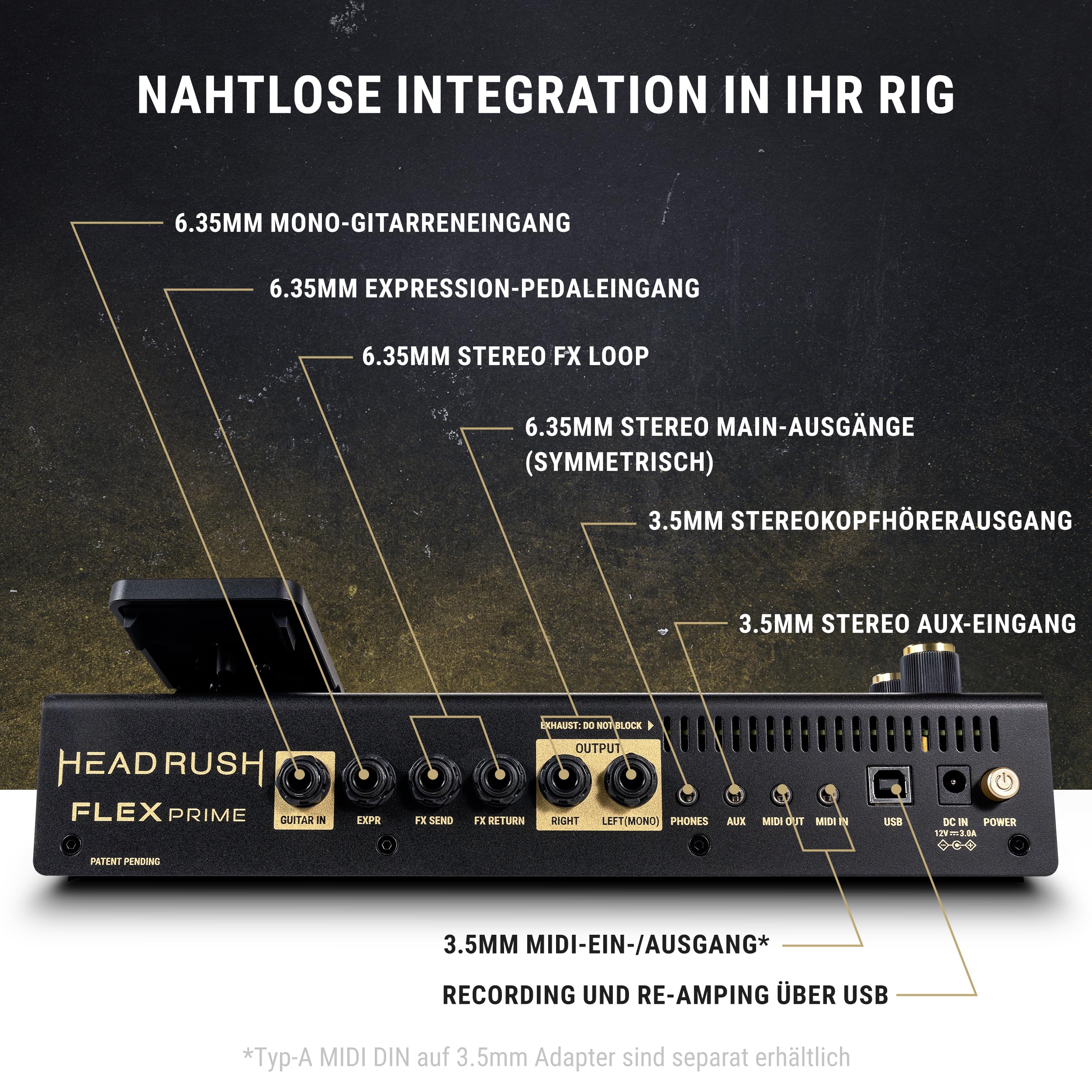 HeadRush Flex Prime Gitarre und Bass Multi-Effekt Pedal und Amp Modeling Prozessor mit Touchscreen, Looper, WLAN, Bluetooth, IR Loader, USB, Lektionen