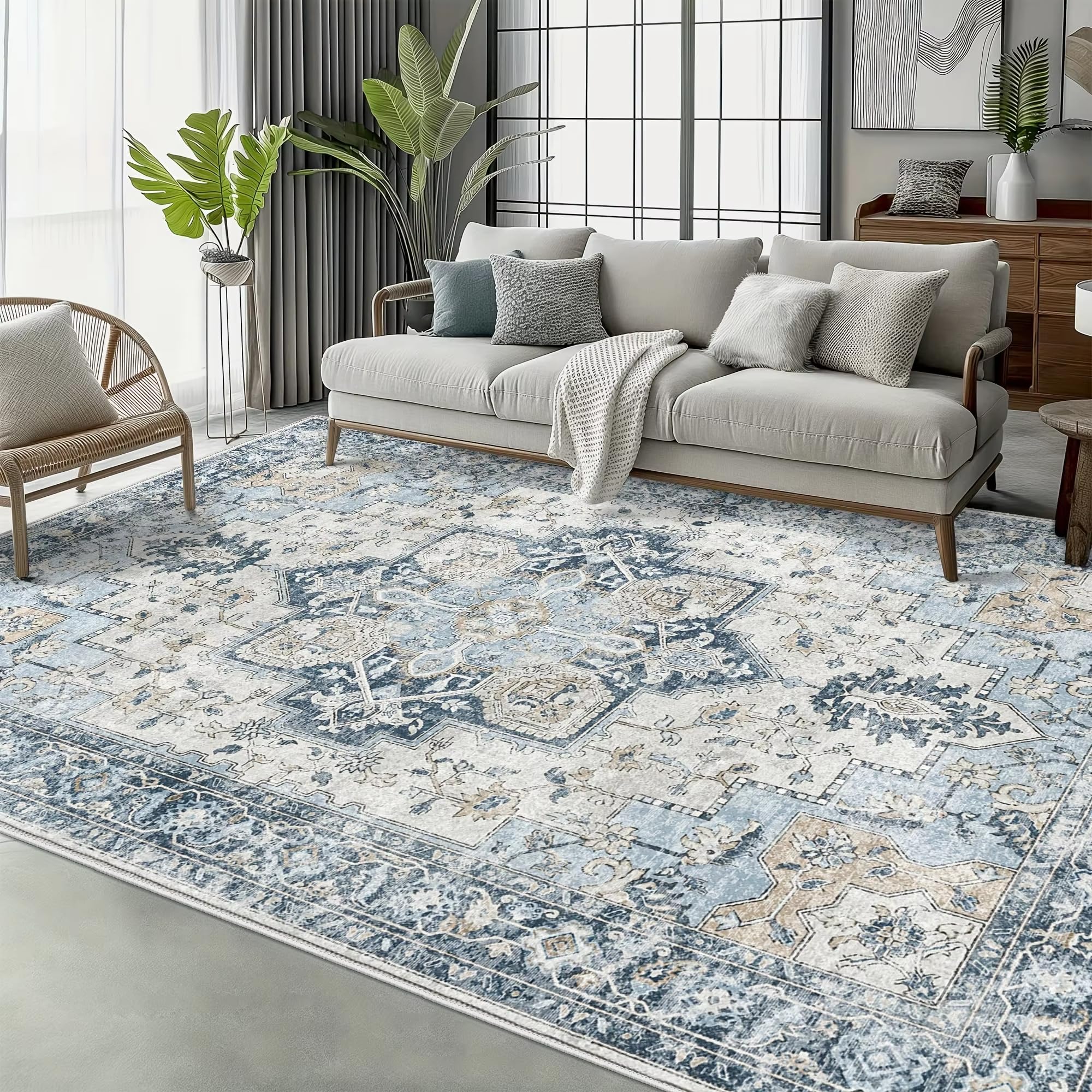 Tapis de Salon, Lavable en Machine, antidérapant, Style rétro Vintage, léger et à Poils Courts, idéal pour la Chambre (150 x 210 cm)