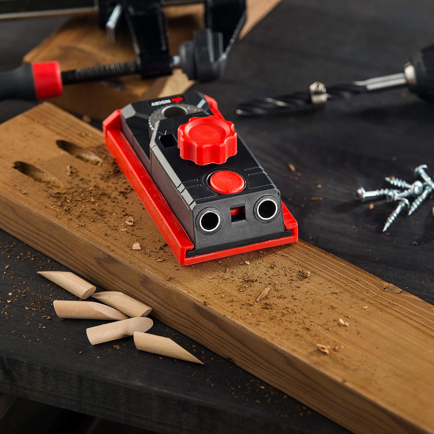 NoCry Pocket Hole Jig System - 2-in-1 Jig and Dowel Tool Kit with 78 Accessories, Including F-Clamp, Drill Bits, Screws, Dowel Plugs & Carrying Case