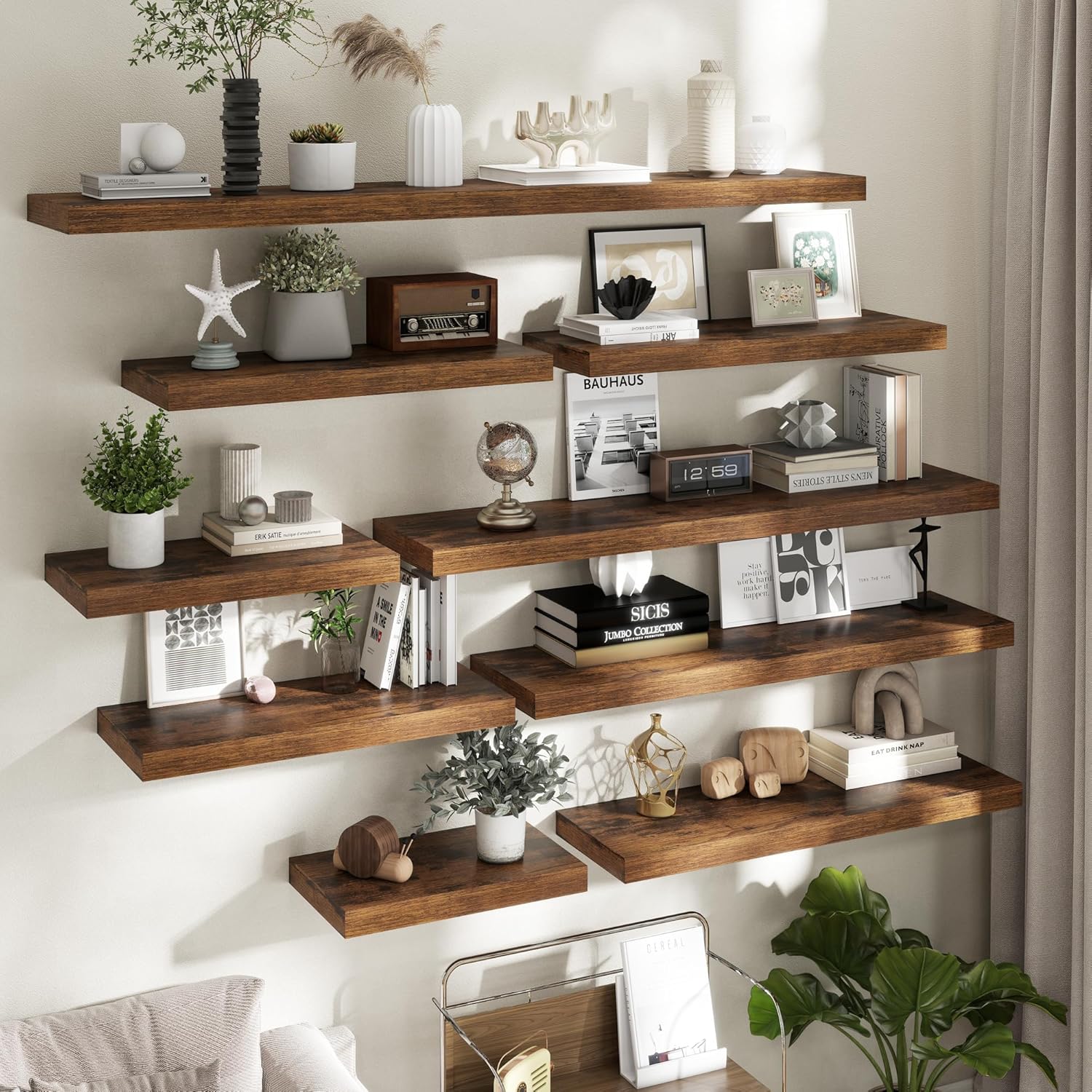 Fun Memories 30 Inch Brown Floating Shelves for Wall, 12 Inch Deep Shelves for Bathroom|Kitchen|Bedroom, Wall Mounted Rustic Wood Floating Shelf with Invisible Brackets for Books|Storage|Decor, 2 Pack