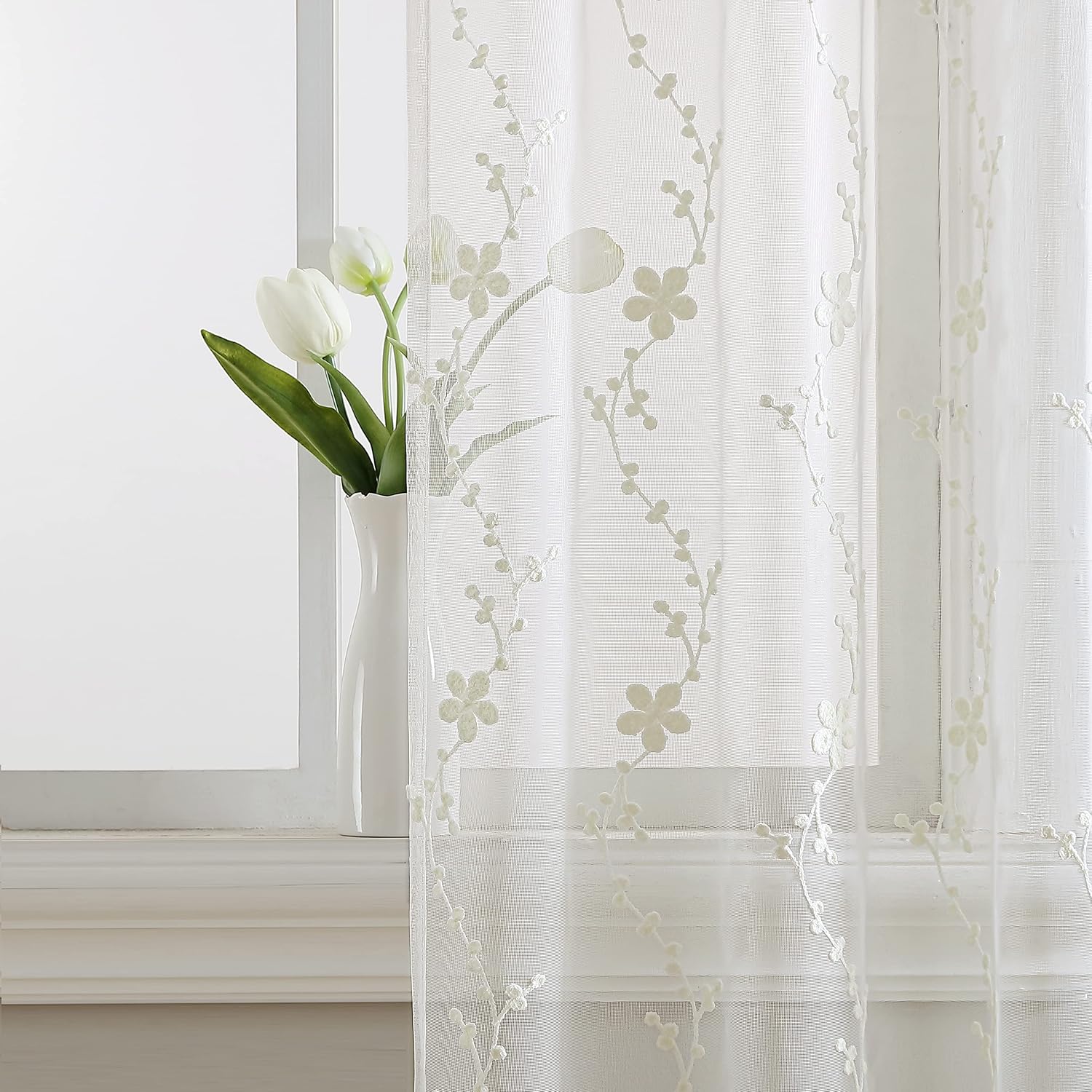 Laura Ashley Melody Vine Sheer Curtains with Rod Pocket, Each Panel Measures 54" W x 96" L, Ivory, 2 Panels
