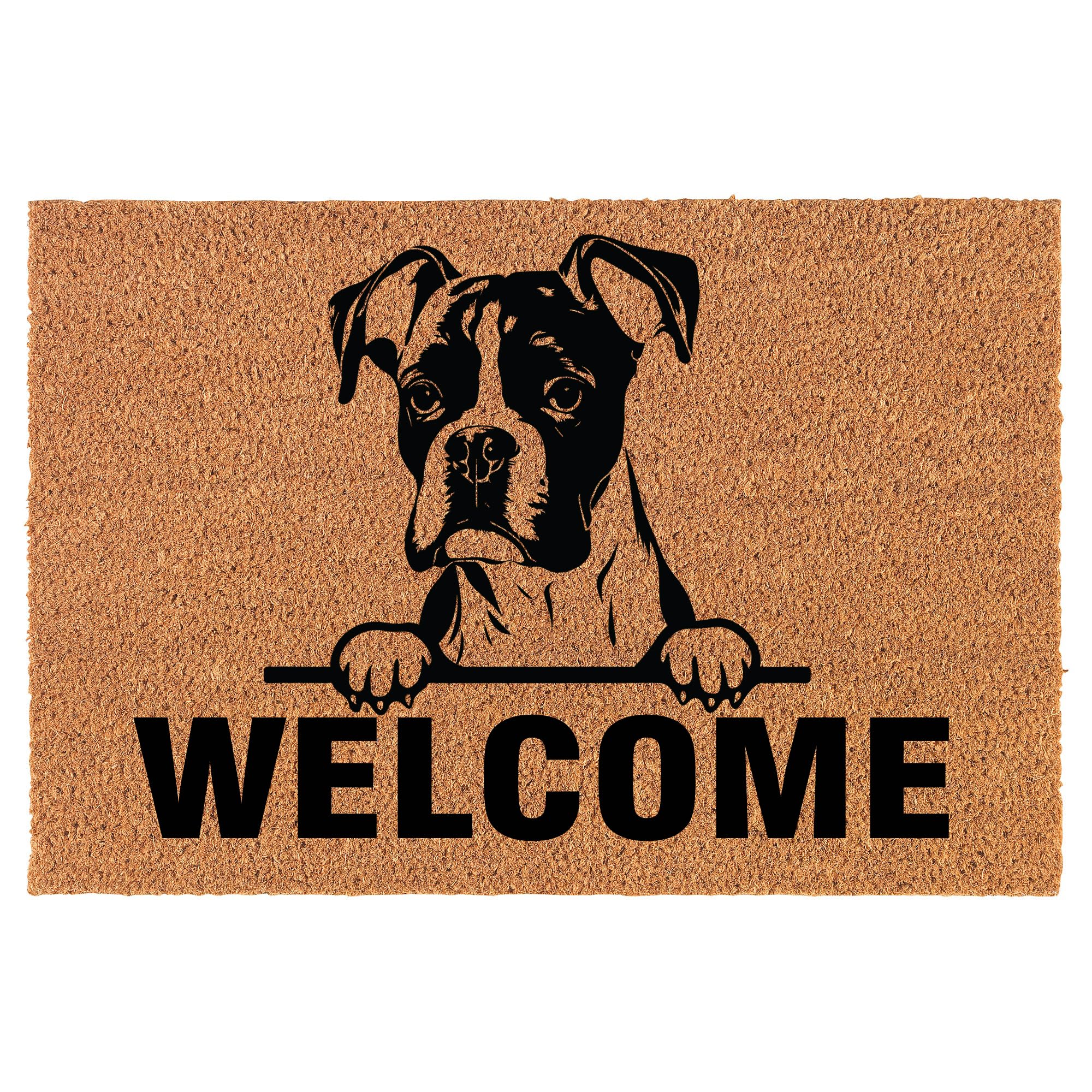 Felpudo de bienvenida de fibra de coco para puerta, regalo de bienvenida con perro boxeador (76.2 x 45.7 cm)