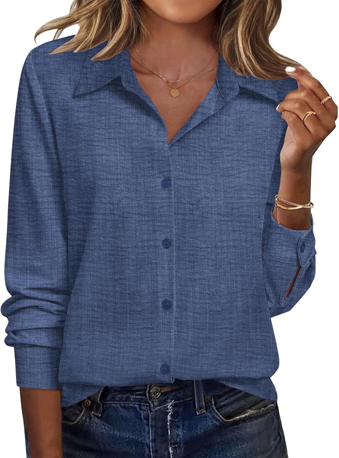 Zeagoo Blouse for Women Dressy Long Sleeve Button Down Shirts Business Casual Outfit Lightweight Solid/Printed Tops - Image 2