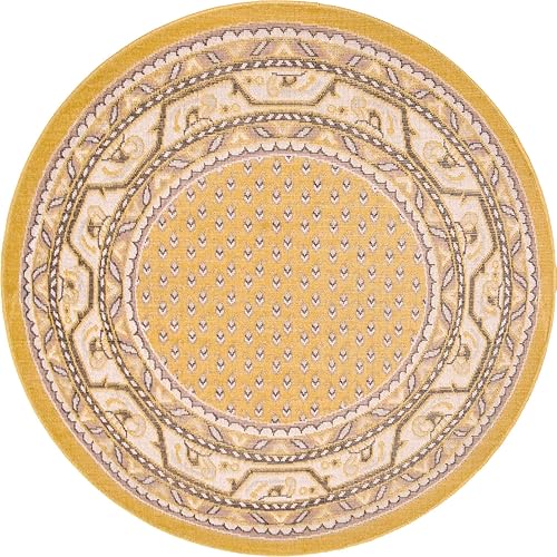 Miniatura 5 de Unique Loom Williamsburg Collection - Alfombra tradicional con borde central punteado, 3 pies 7 pulgadas, redonda, amarillogris