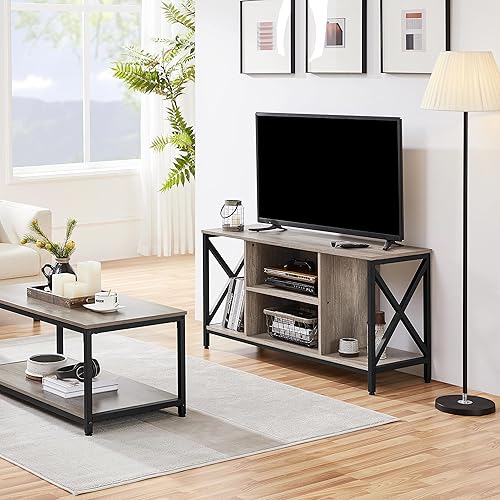 Miniatura 2 de Topeakmart Soporte de TV para televisores de hasta 55 pulgadas, mesa consola central de entretenimiento multimedia con estantes de almacenamiento