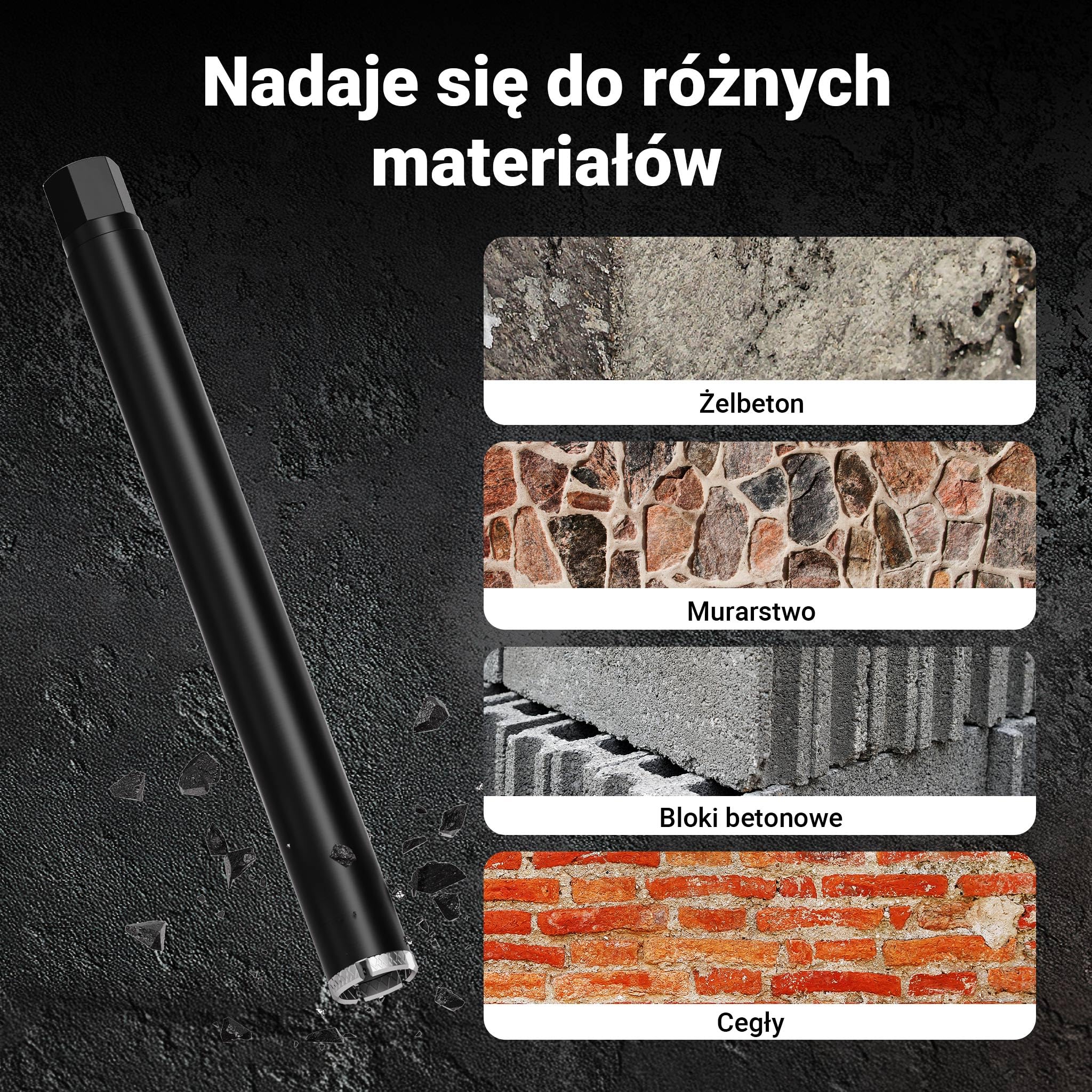 Wiltec Wiertło diamentowe koronowe typu Mesh Ø 52 mm o długości 450 mm, 1¼ UNC, do wiercenia w betonie, kafelkach, kamienia i granitu
