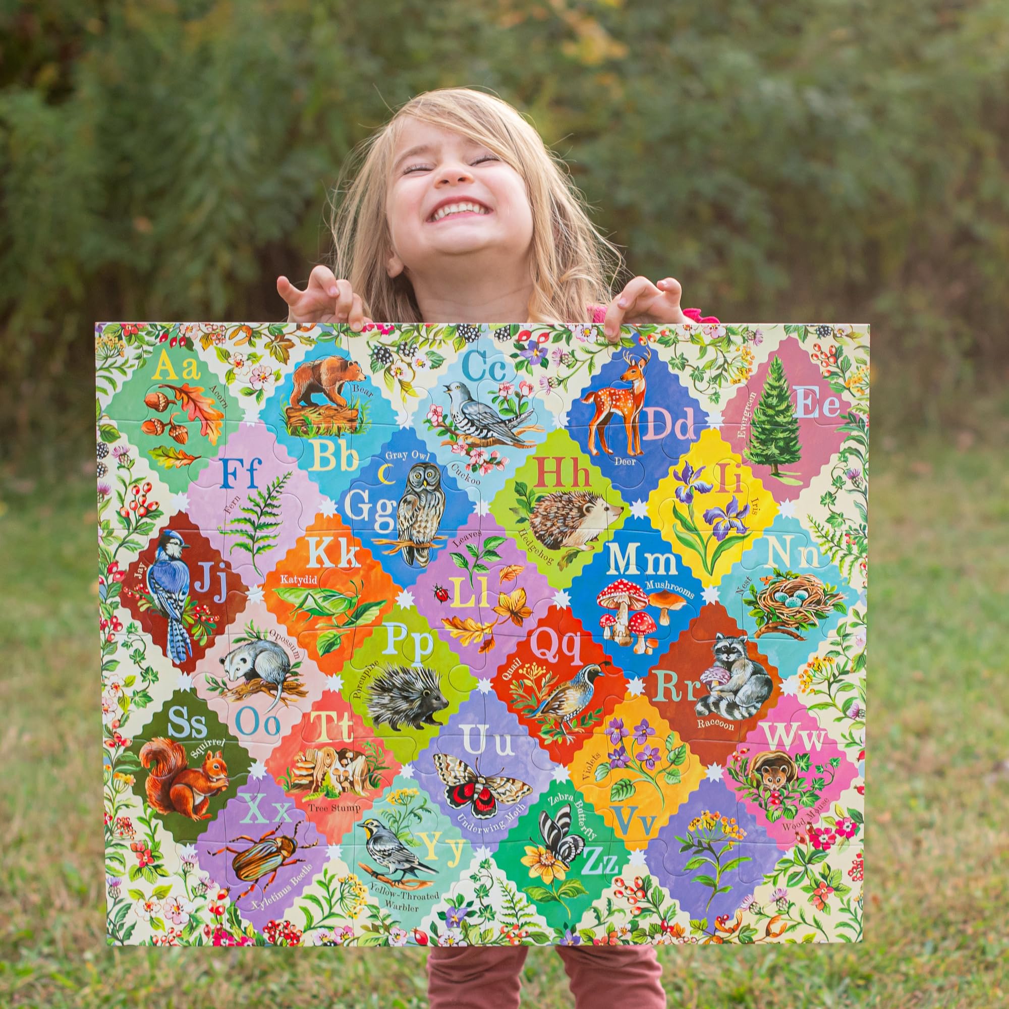 eeBoo: A is for Acorn – 36-teiliges riesiges Bodenpuzzle – 24 x 20 ABC Woodland Animal & Nature Jigsaw, übergroße Teile, Alphabet frühes Lernen, Kinder ab 4 Jahren