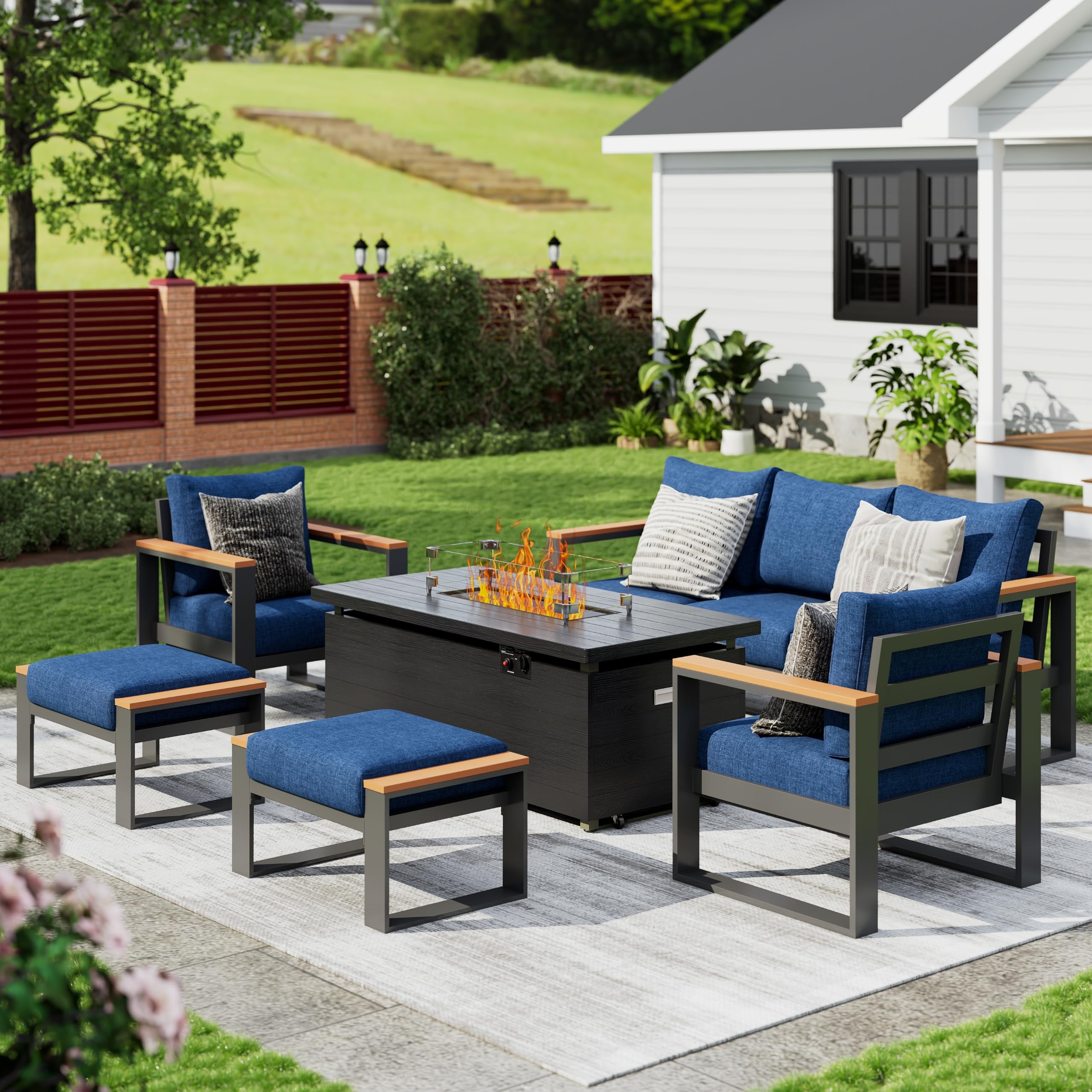 Sundale Outdoor Aluminum Patio Furniture Set with Fire Pit Table