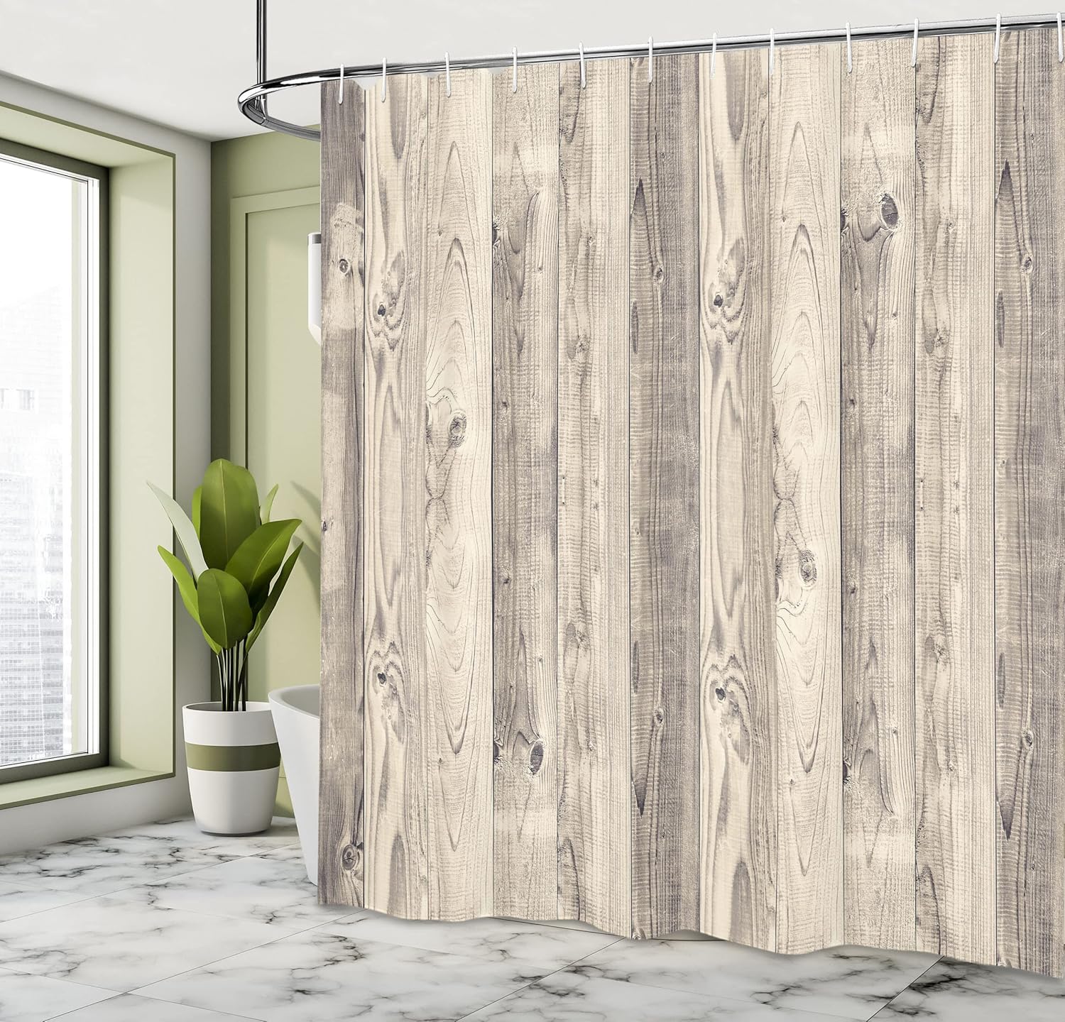Ambesonne Rustic Shower Curtain, Picture of Smooth Oak Wood Texture in Old Fashion Retro Horizontal Nature Design, Cloth Fabric Bathroom Decor Set with Hooks, 69" W x 70" L, Dark Eggshell
