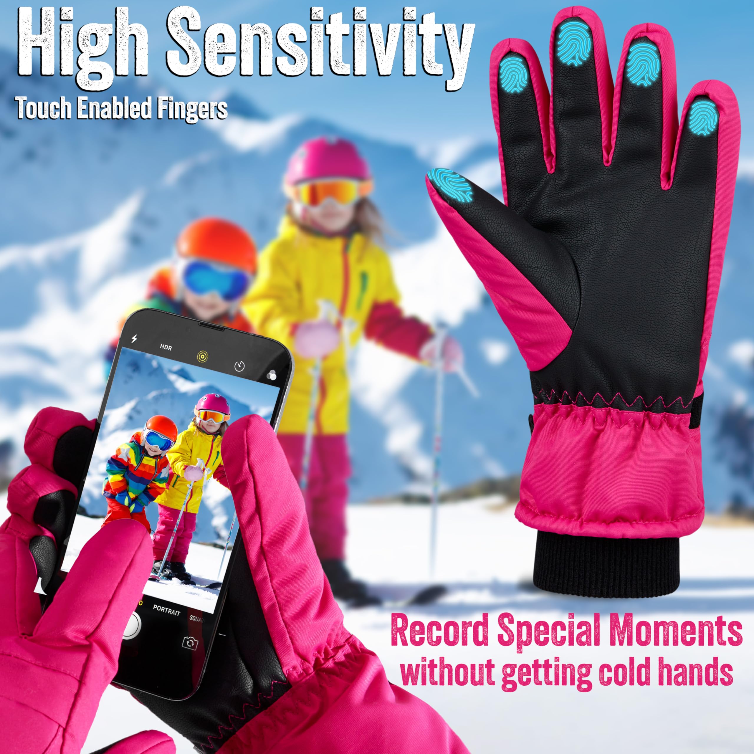 CityComfort Guantes de Esquí para Niñas, Guantes Térmicos Impermeables Táctiles para Niños y Adolescentes 6-15 Años, Guante Invierno Cálido Esquí Snowboard Nieve