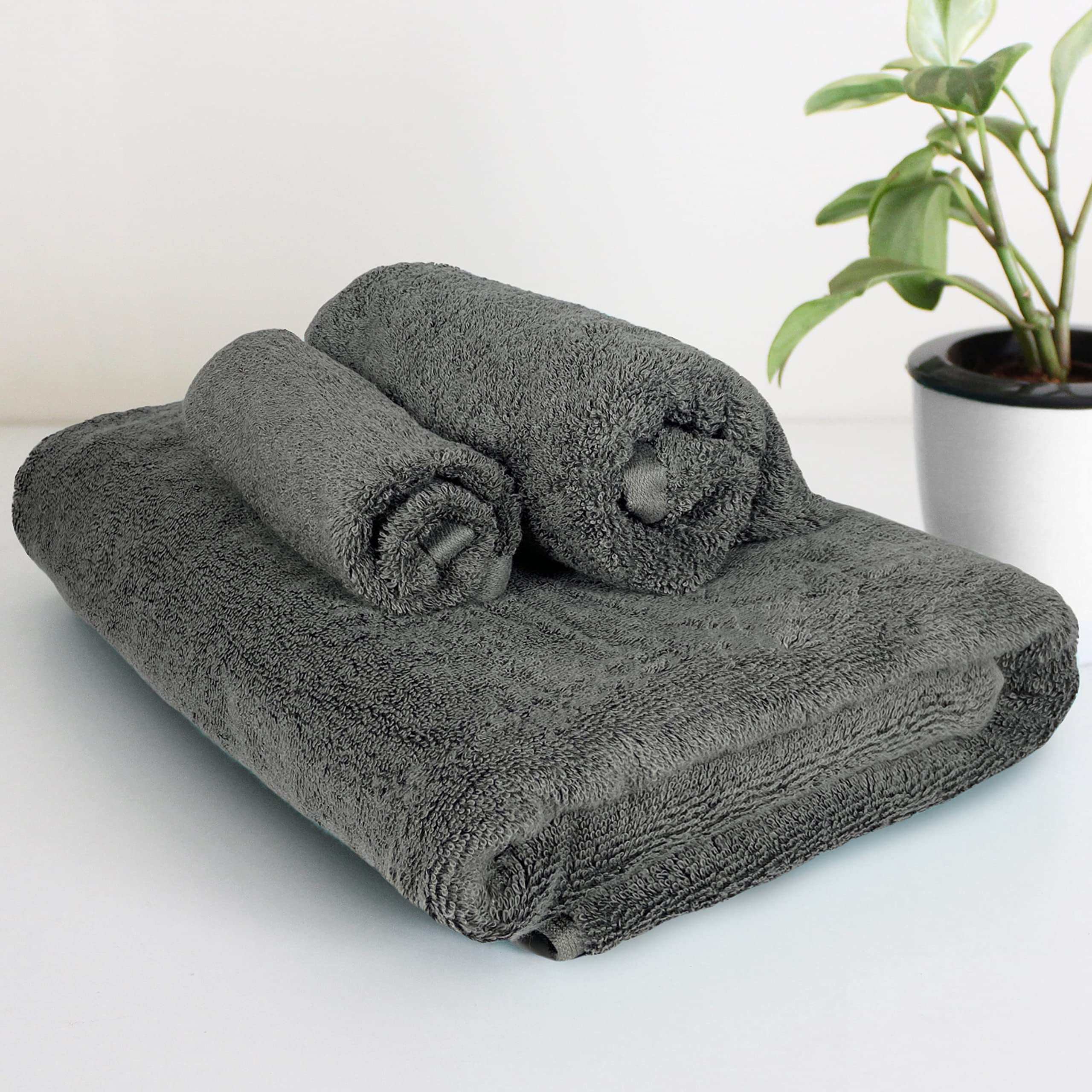 HEELIUM Bamboo Towel Set (1 Bath & 1 Hand & 1 Face Towel Combo) | Towel for Men & Women | Soft, High Absorbency & Antibacterial, 600 GSM, Grey