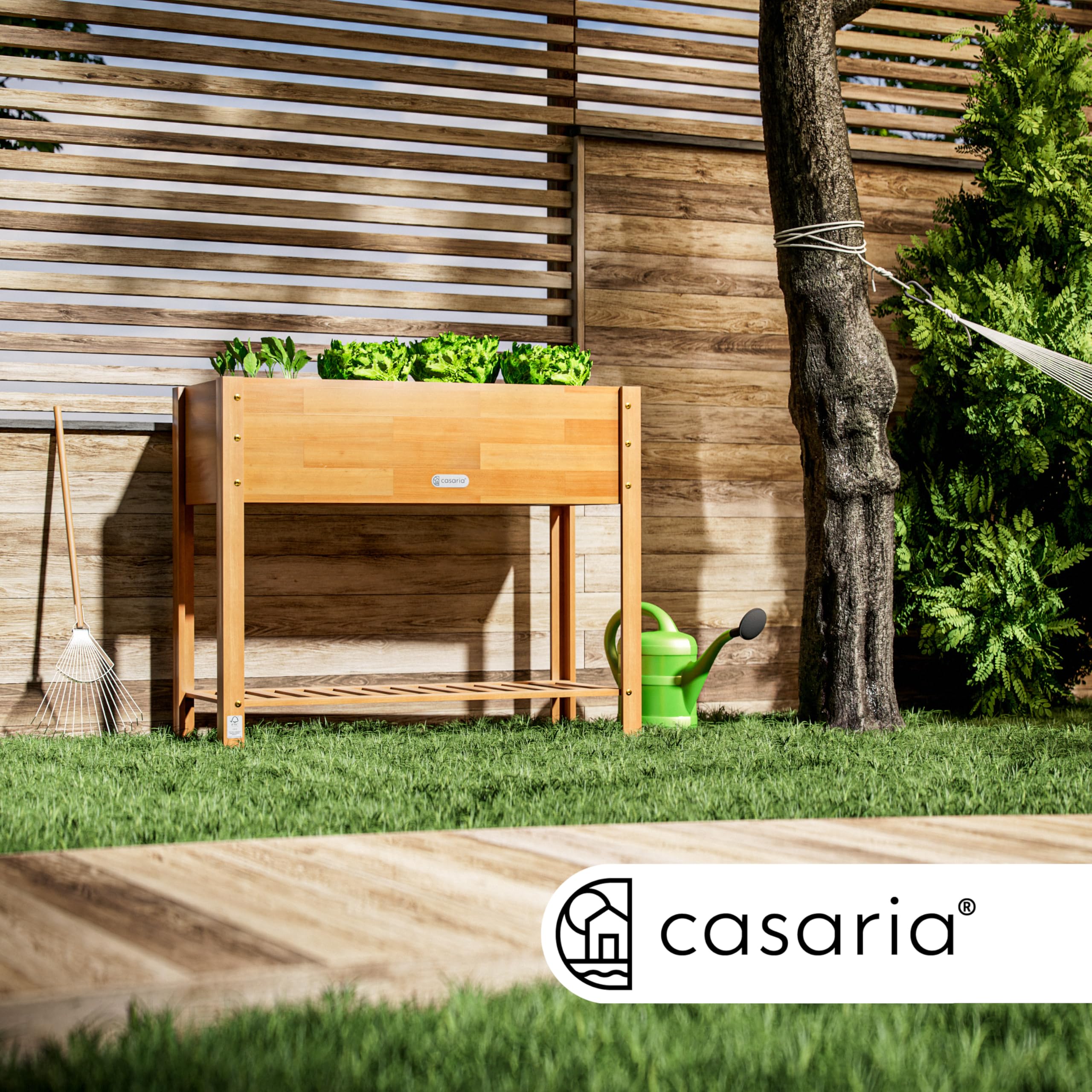 CASARIA® Huerto Elevado Jardinera 100x40x84cm Mesa Cultivo Plantas Hierbas Madera Acacia Cert. FSC® Resistente