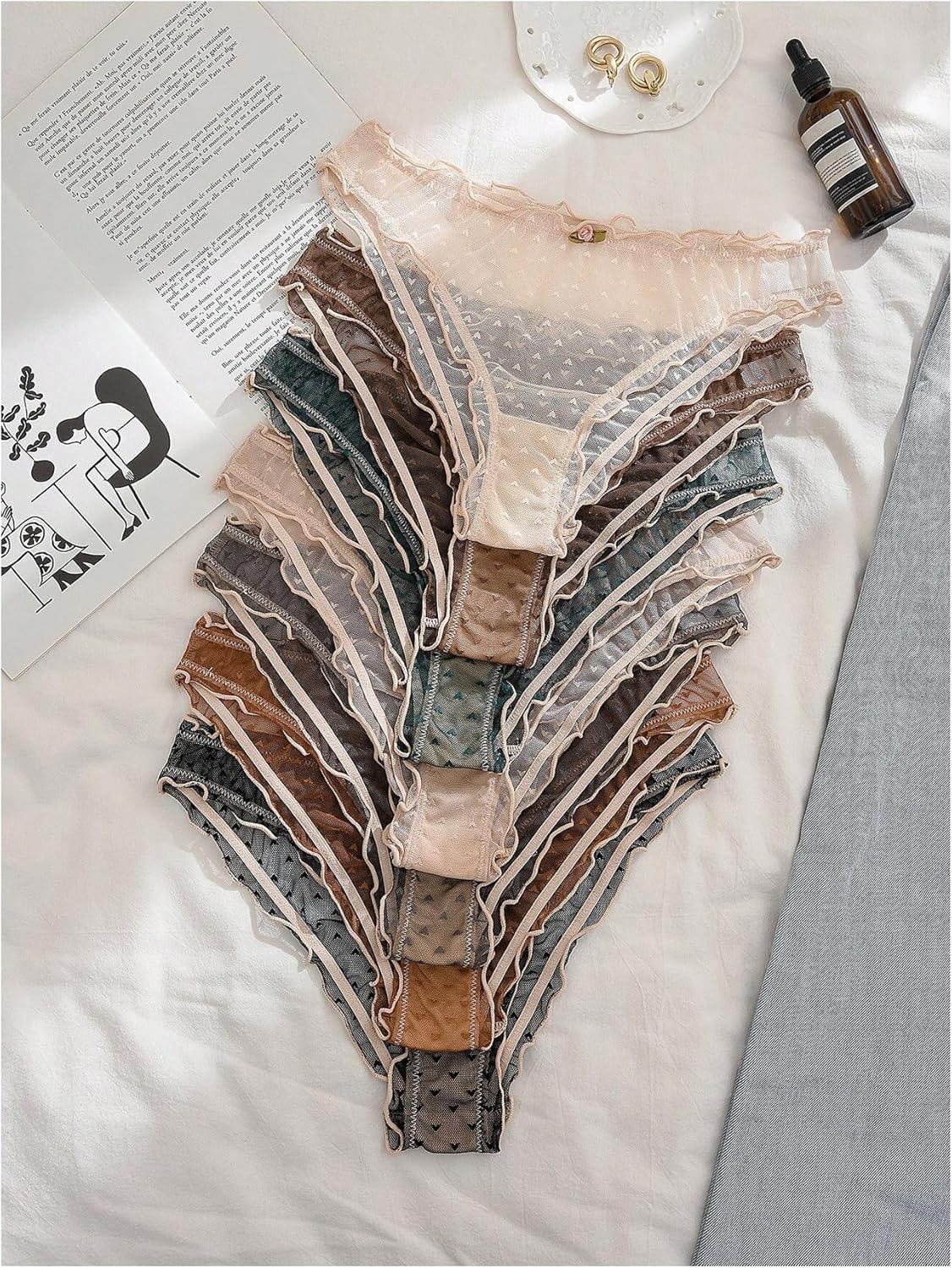 GORGLITTER Women's 7 Pack Sheer Panties Mesh Underwear Frill Trim Low Rise Briefs - Image 4