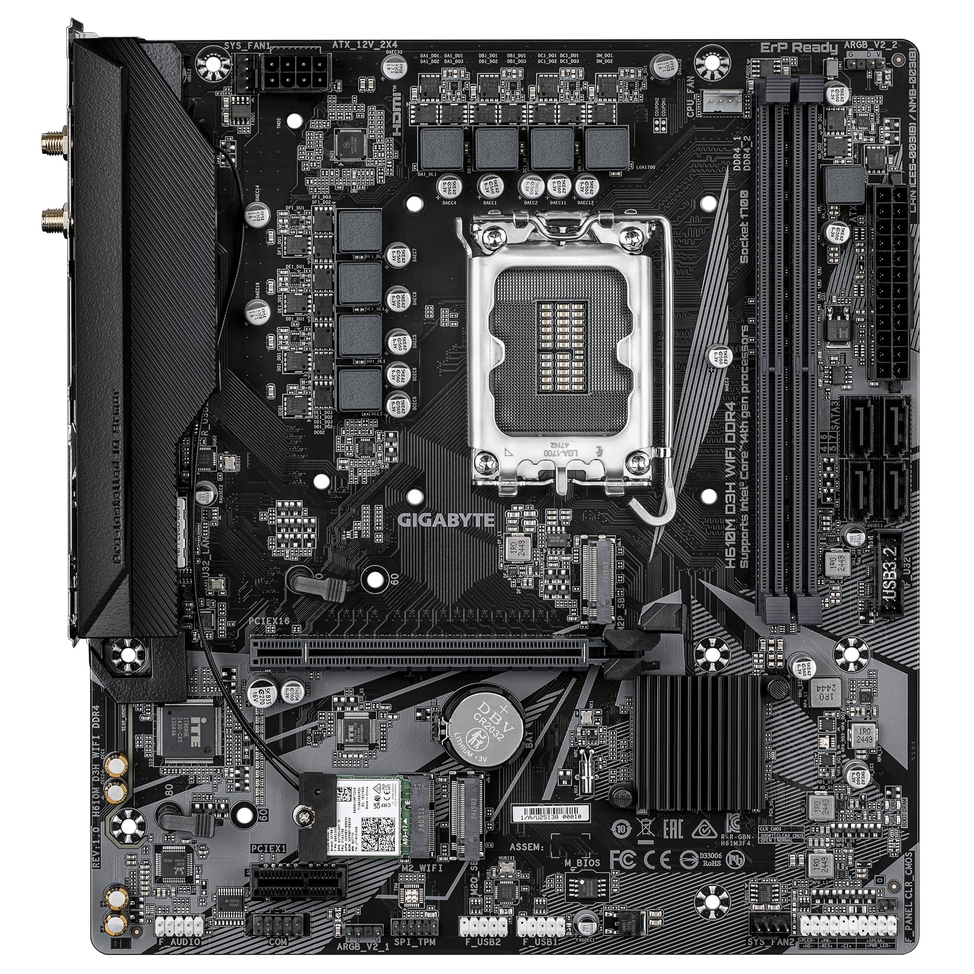 GIGABYTE H610M D3H WIFI DDR4 Scheda Madre – Compatibile con CPU Intel Core 14a generazione, VRM a 6+1+1 fasi, fino a 3200 MHz DDR4, 2xPCIe 3.0 M.2, Wi-Fi 5, LAN 1 GbE, USB 3.2 Gen 1