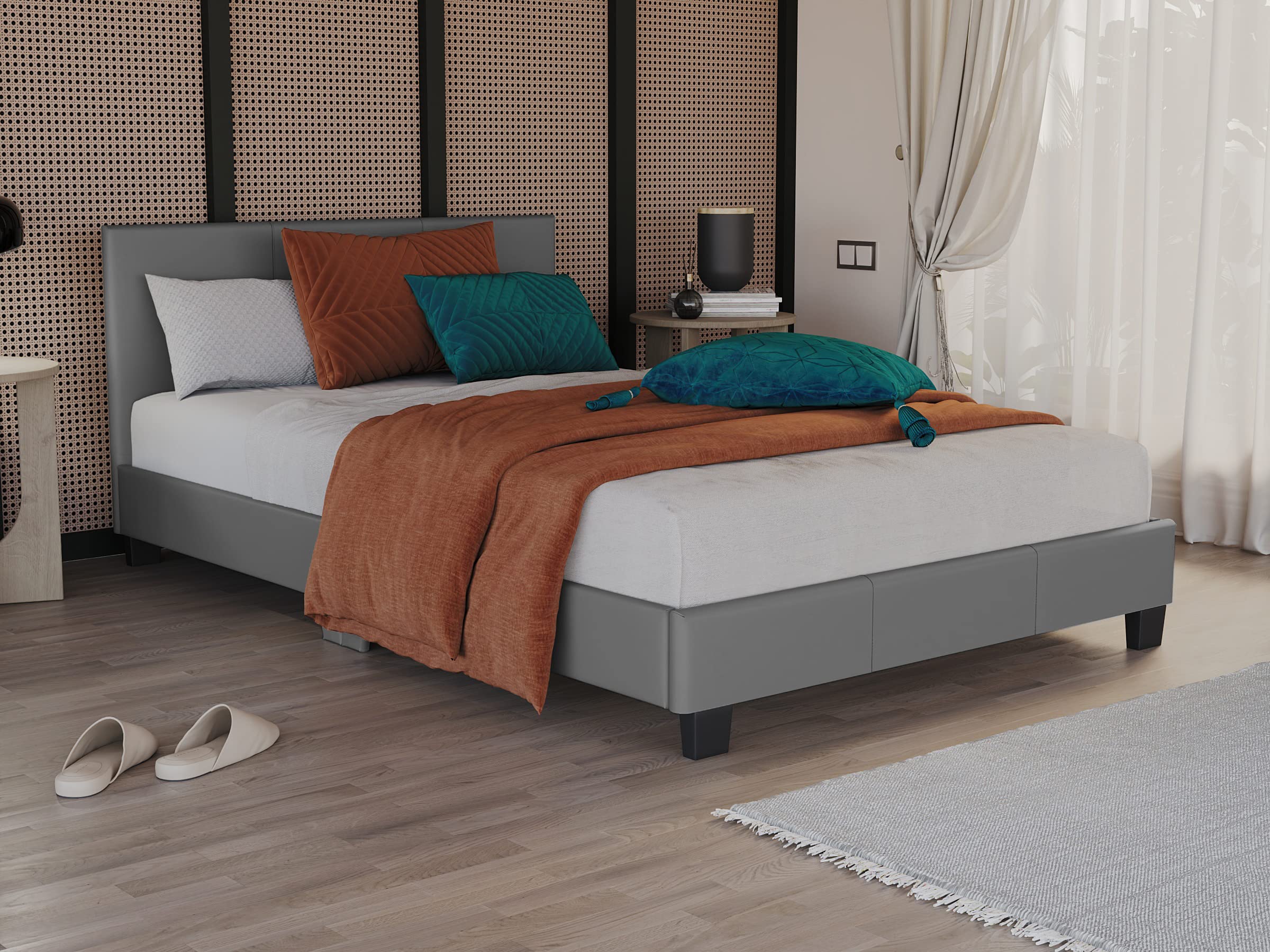 Vida Designs Lisbon Faux Leather Bed, Grey (Small Double 4Ft - No Mattress) (UKFR Certified)