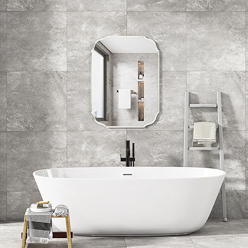 Miniatura 2 de Espejo de baño rectangular de 20 x 28 pulgadas, magnífico espejo plateado, sin marco, festoneado, biselado, pulido, espejo de pared para tocador,