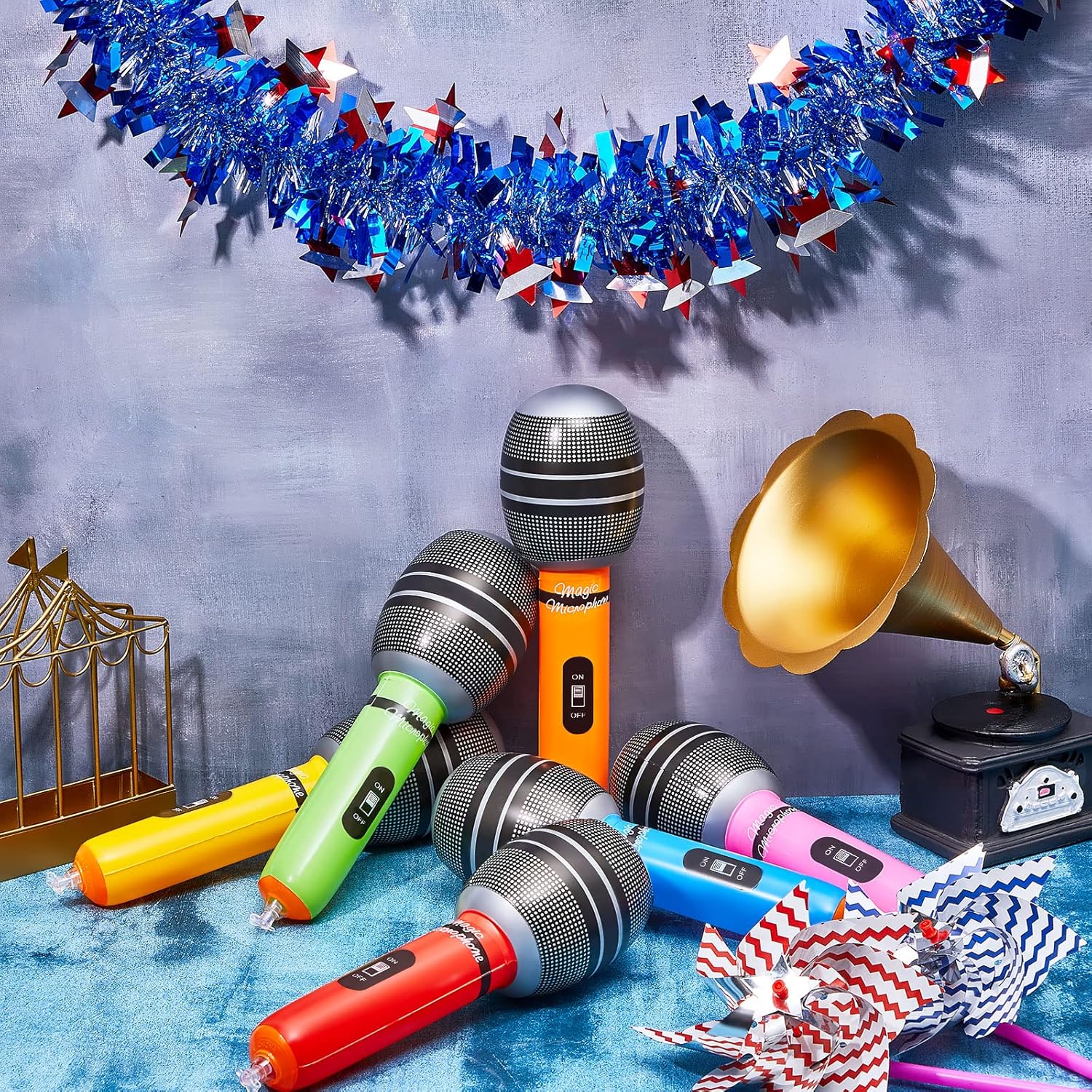 Sumind 30 Pcs Inflatable Microphones 9.4 Inch Blow up Plastic Fake Microphone Props Toys for Karaoke Musical Concert 80s 90s Singer Birthday Party Cosplay Stage Decoration Supplies(Bright Color)