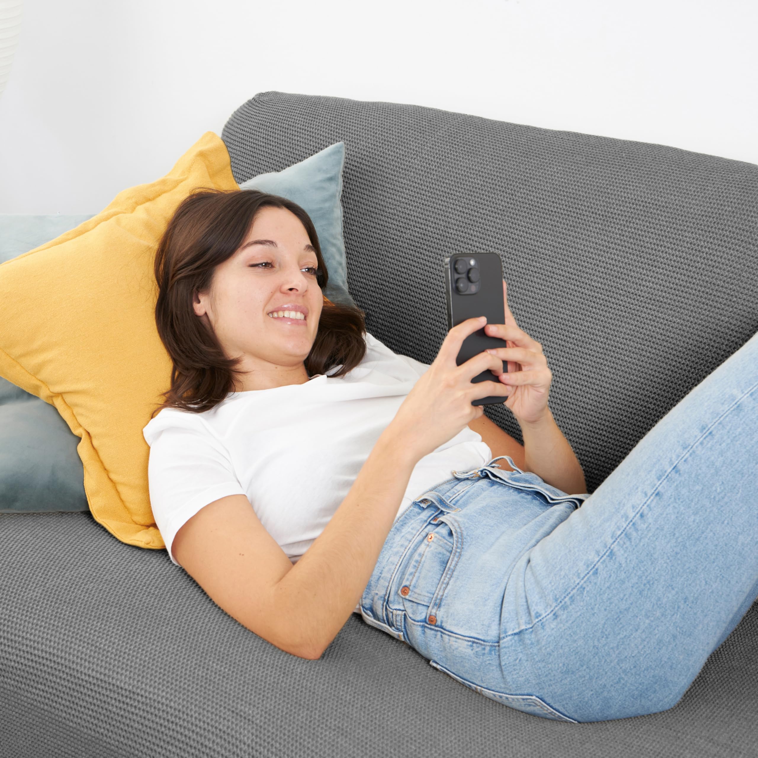 Funda Sofa 1 Plaza Gruesa Hecha en España 100%, Fundas Sofa Multi Elastica Ajustable Calidad, Capa Sofa 1 Lugar, Cubre Sofa Cobertor Mascotas Sofa Cover (UNA Plaza, Gris)